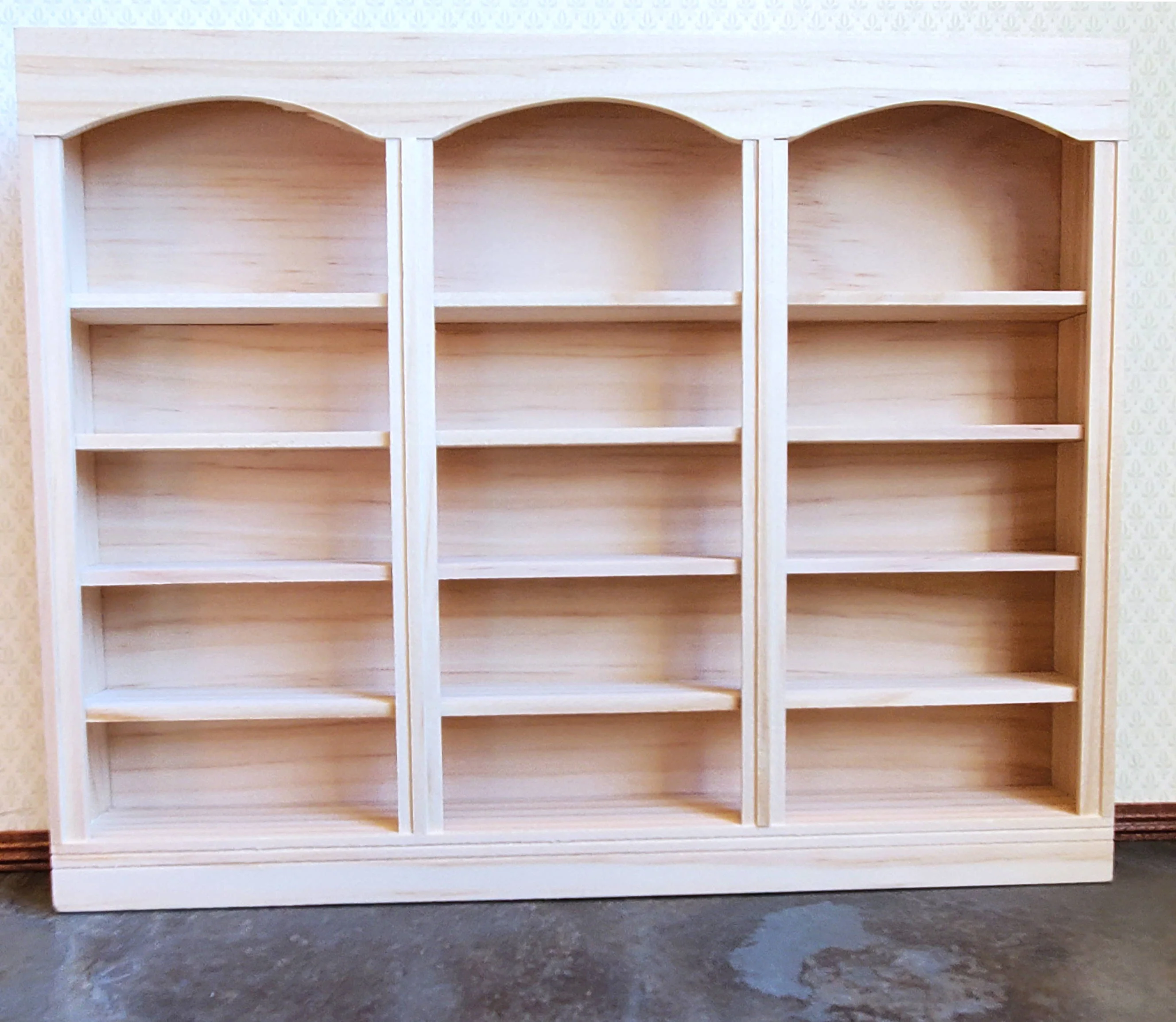 Dollhouse Library Bookcase or Shop Shelves 3 Bay 5 Shelves 1:12 Scale Unpainted - Image 3