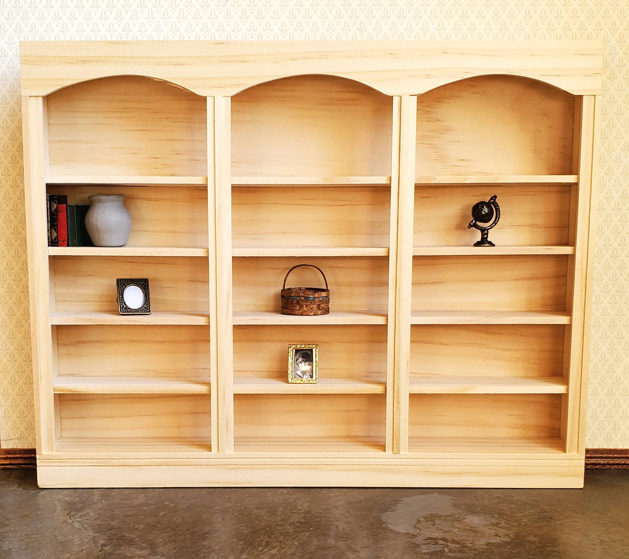 Dollhouse Library Bookcase or Shop Shelves 3 Bay 5 Shelves 1:12 Scale Unpainted - Image 4