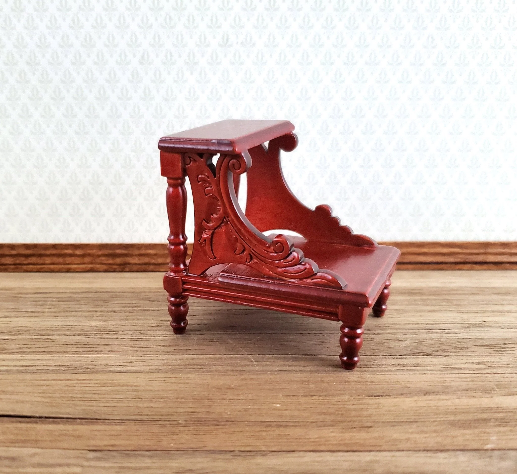 Dollhouse Miniature Library or Bed Steps 1:12 Scale Wood Mahogany Finish