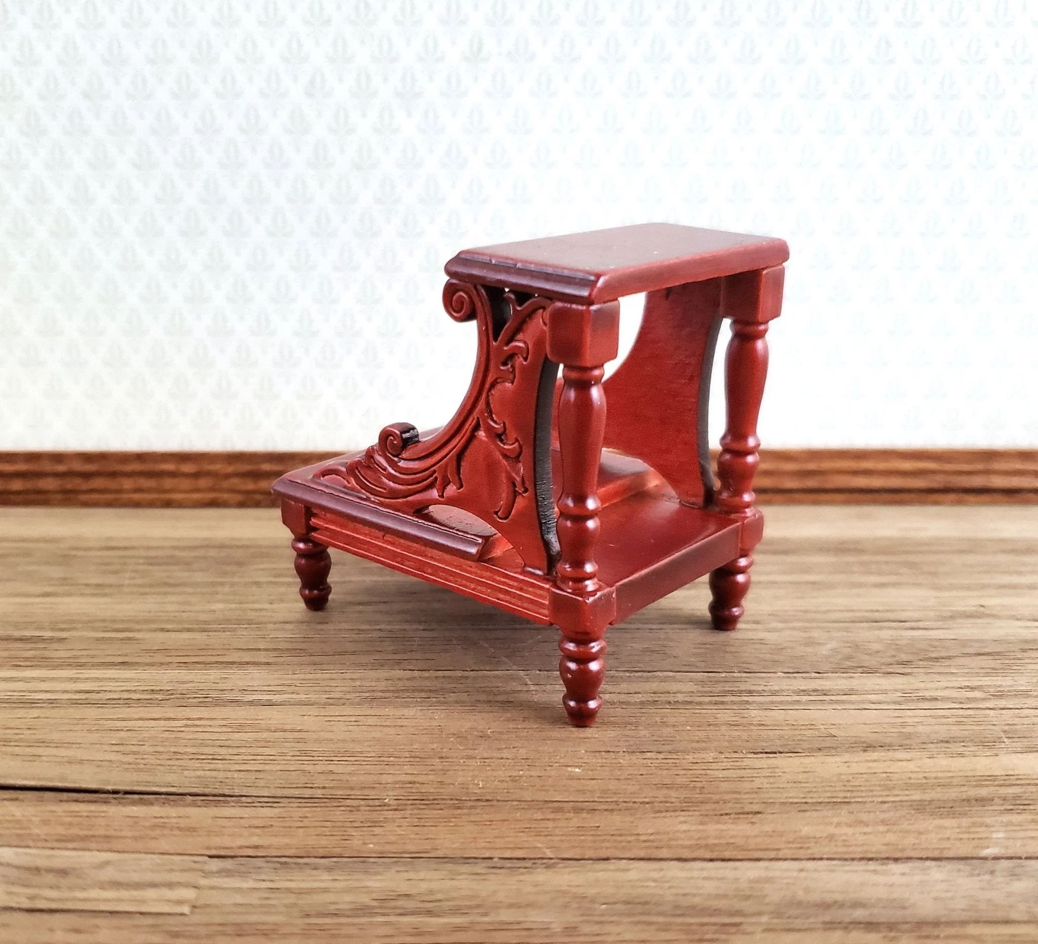 Dollhouse Miniature Library or Bed Steps 1:12 Scale Wood Mahogany Finish - Image 2