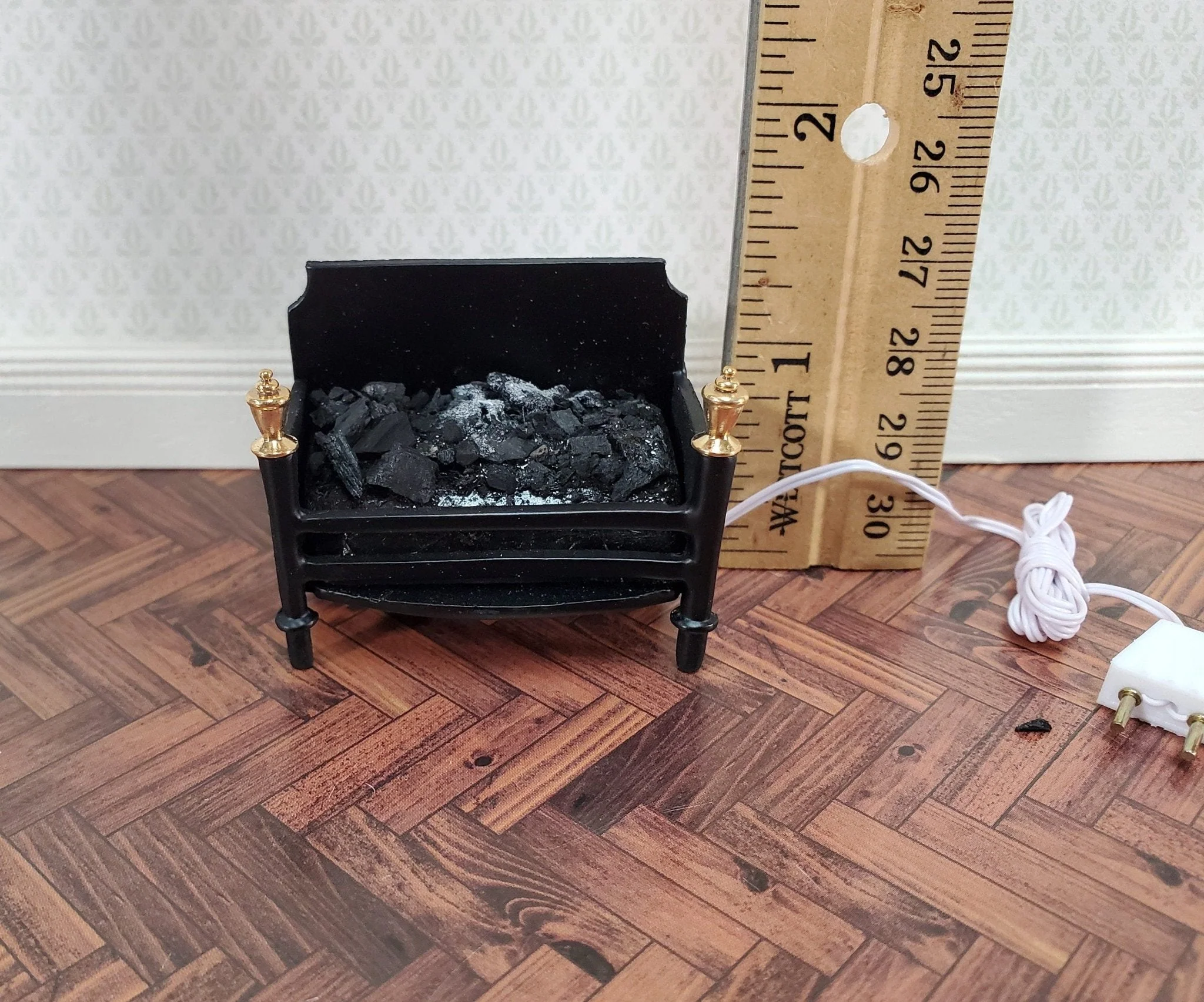 Dollhouse Miniature Lit Fire Basket Fireplace Insert Coals 1:12 Scale 12 Volt with Plug - Image 5