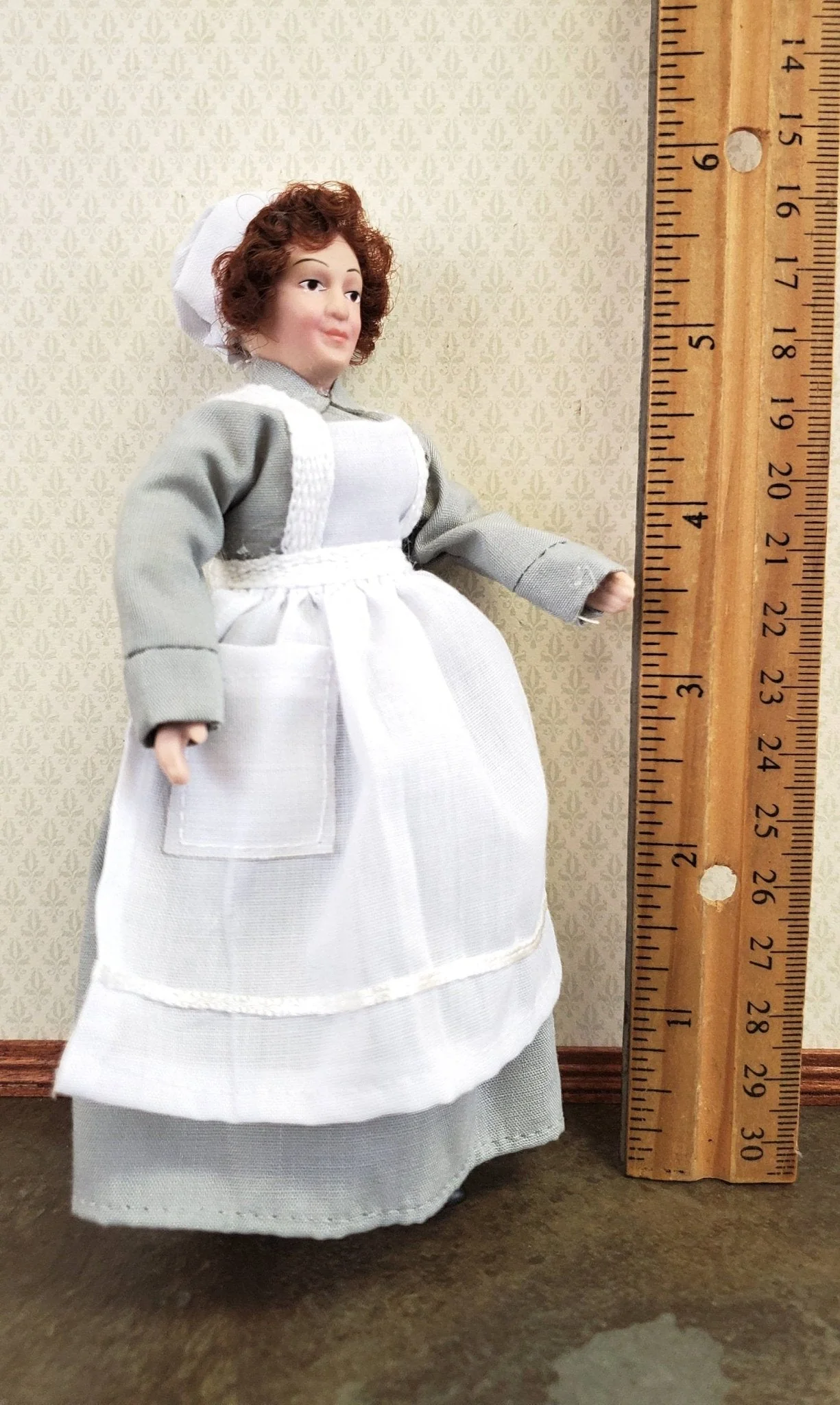 Dollhouse Miniature Maid Cook Housekeeper Doll Porcelain Poseable 1:12 Scale - Image 3