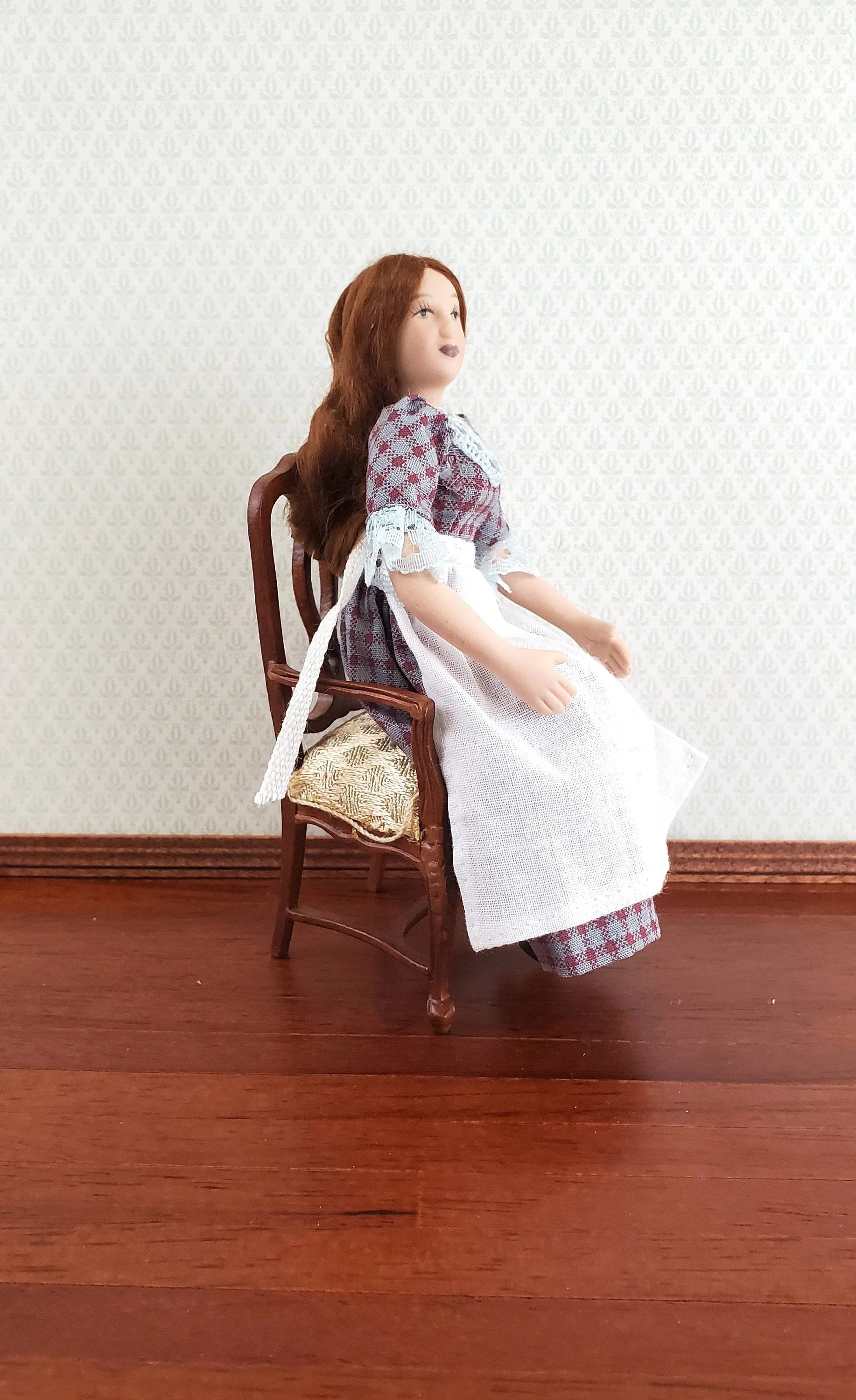 Dollhouse Maid Housekeeper Peasant Doll with Apron Porcelain Poseable 1:12 Scale - Image 4