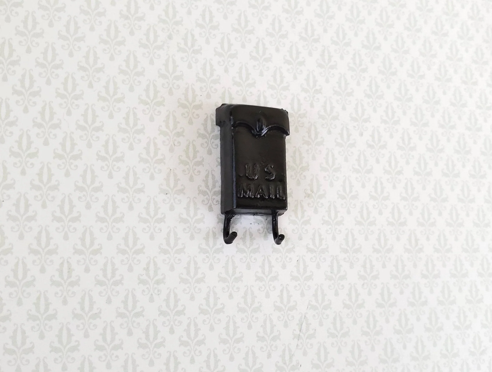 Dollhouse Miniature Mailbox Black with Newspaper Hooks 1:12 Scale Accessory