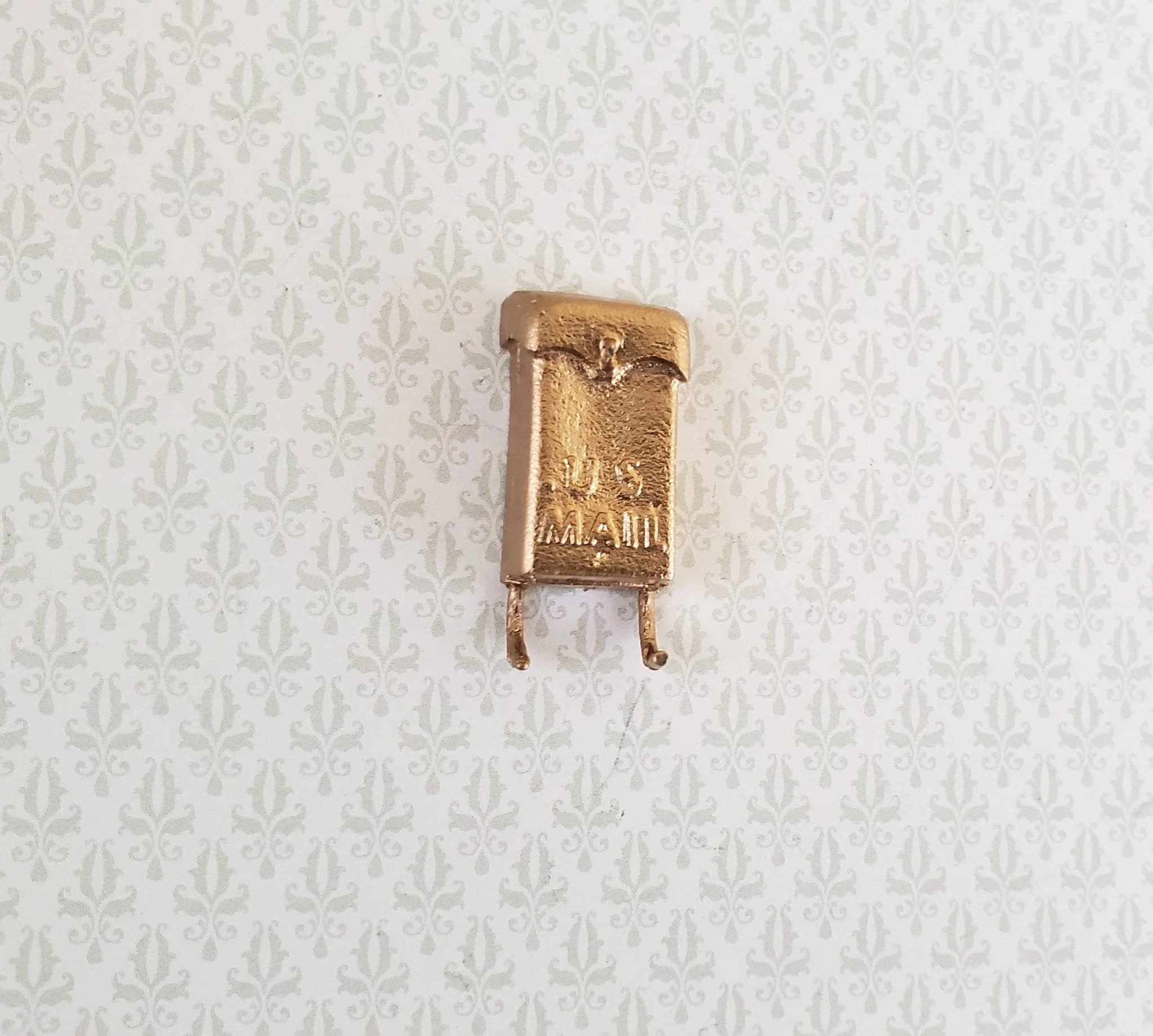 Dollhouse Miniature Mailbox Gold with Newspaper Hooks 1:12 Scale Accessory