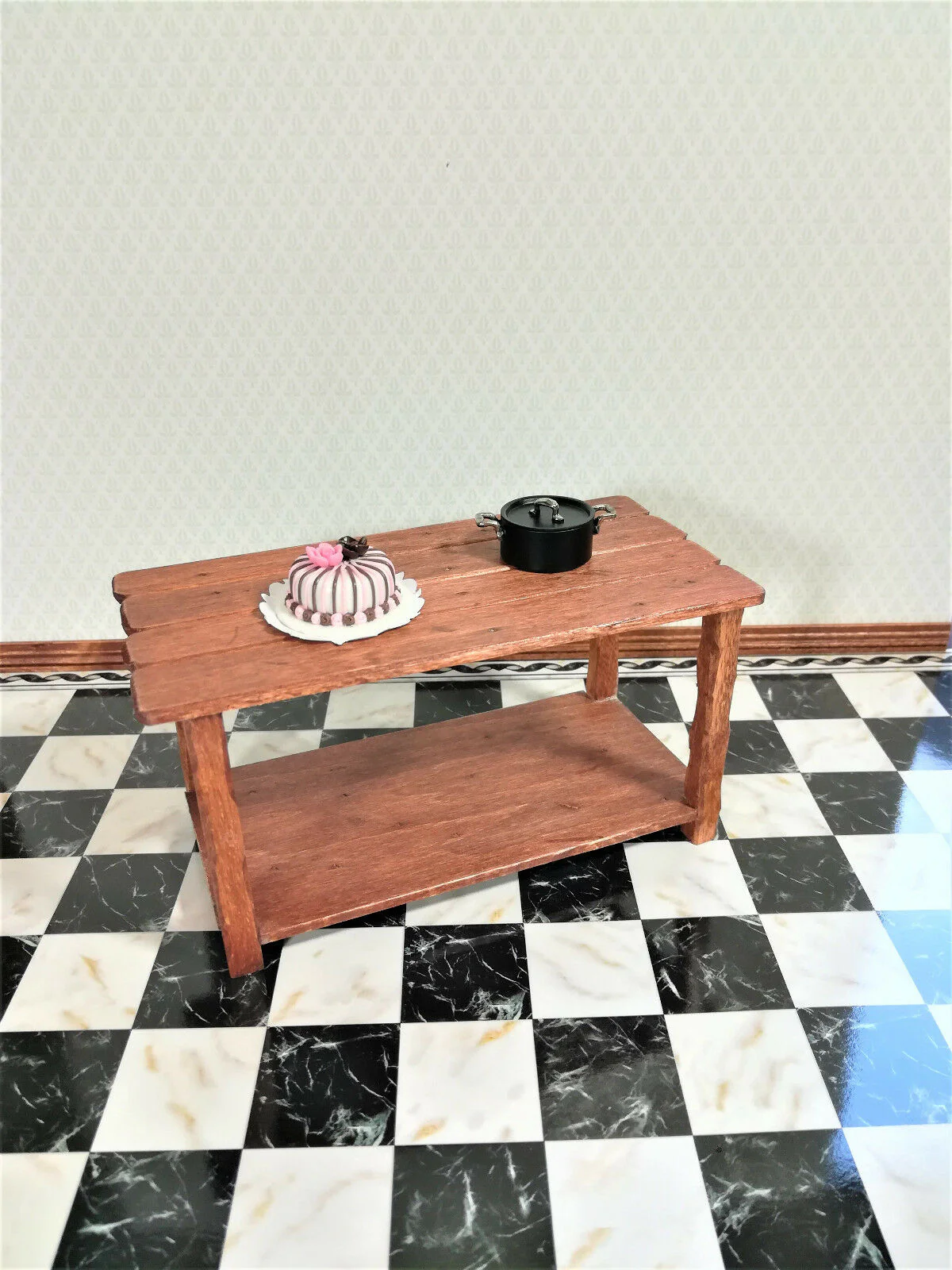 Dollhouse Marble Tile Sheet Black & White Square Checked Flooring 1:12 Scale - Image 2