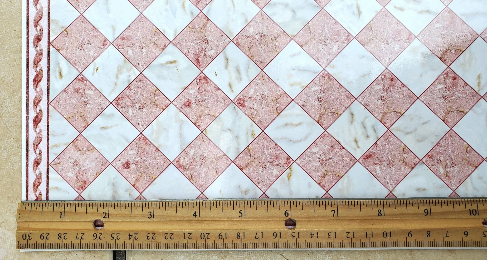 Dollhouse Miniature Marble Tile Floor Card Pink Rose with Border 1:12 Scale World Model - Image 3