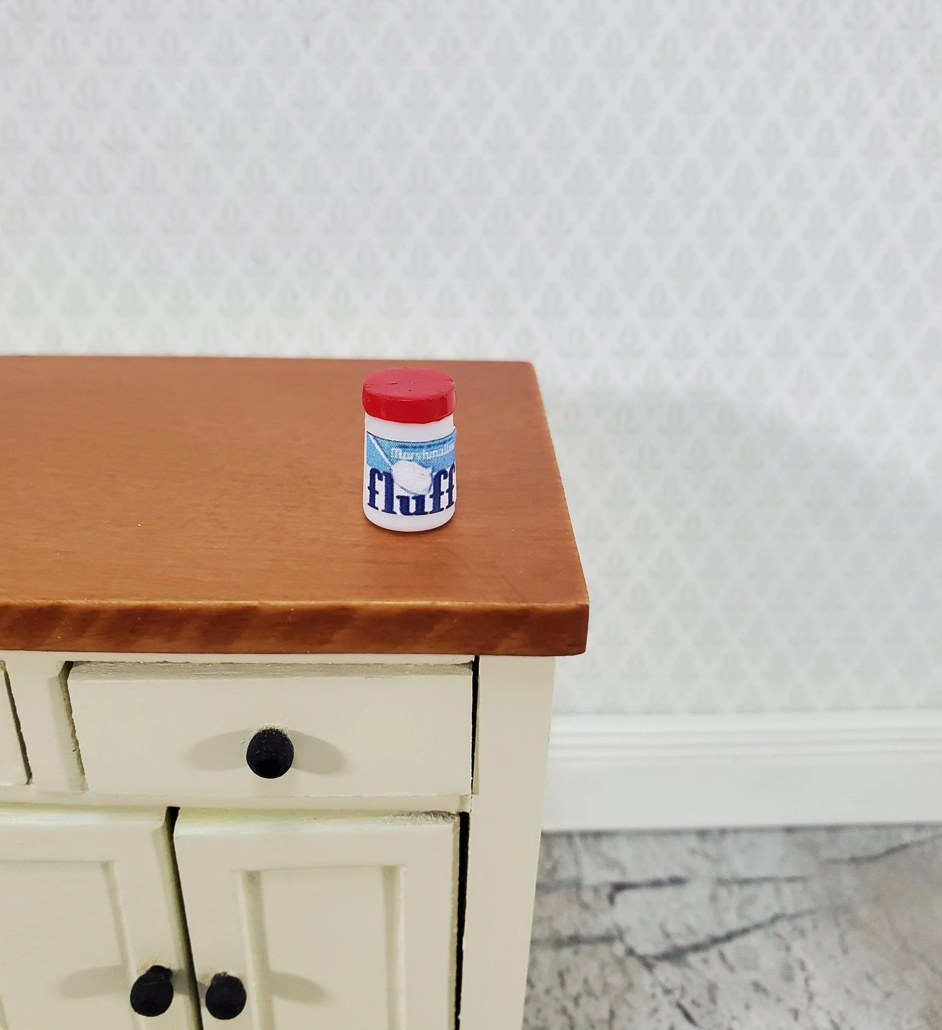 Dollhouse Miniature Marshmallow Fluff Creme Jar 1:12 Scale Food Groceries Kitchen