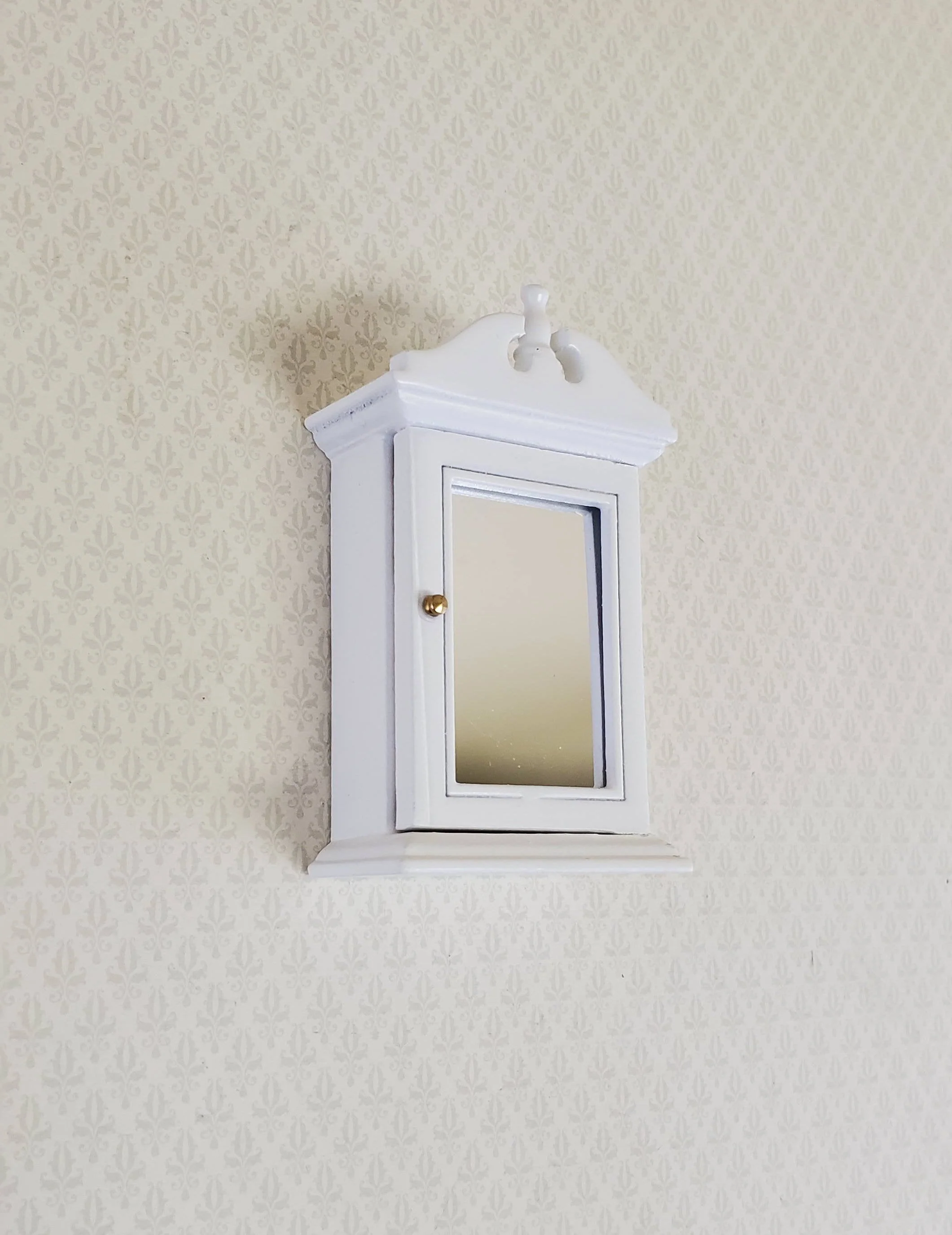 Dollhouse Miniature Medicine Cabinet Hanging White Shelves with Mirror 1:12 Scale Bathroom - Image 2