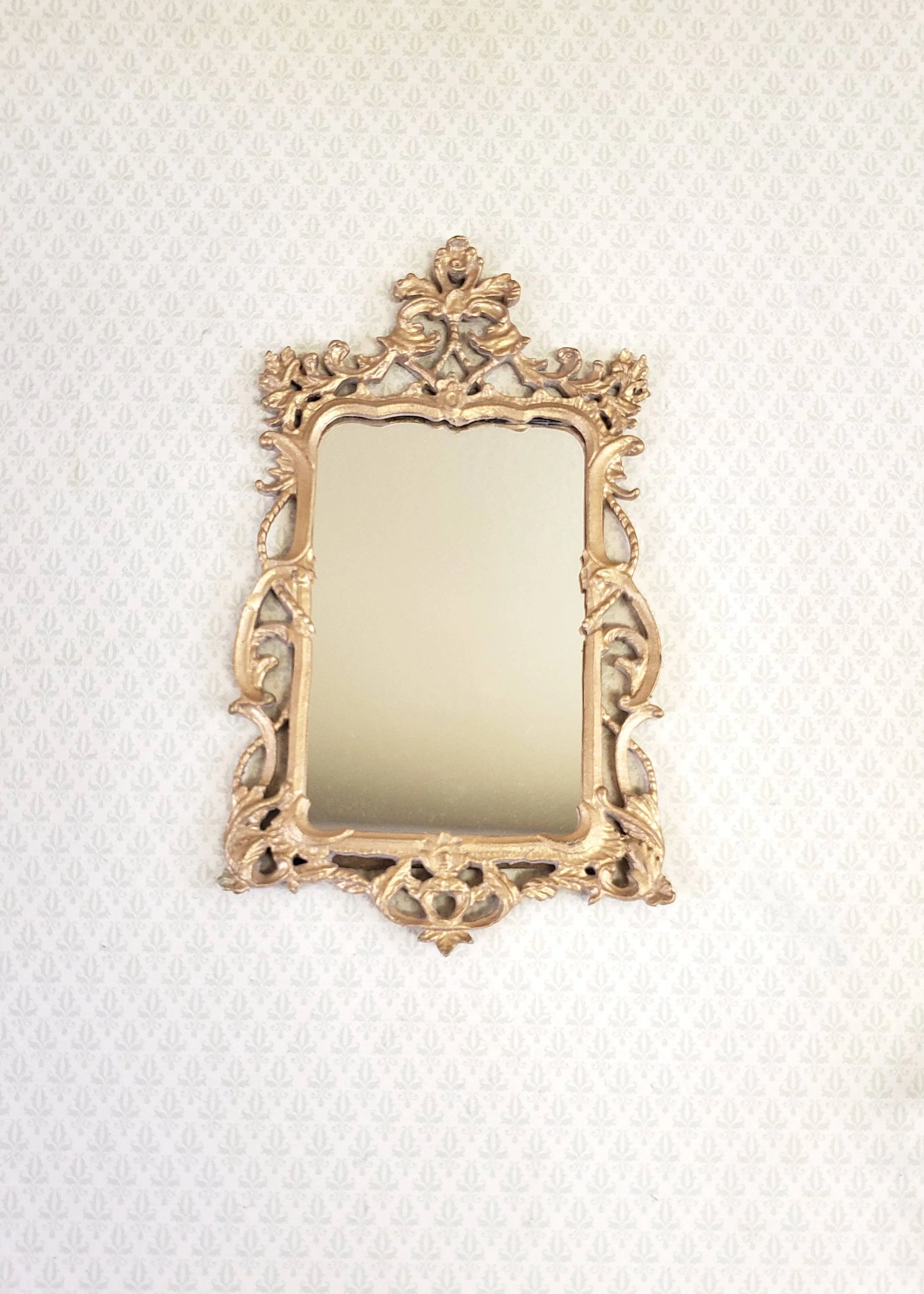 Dollhouse Miniature Mirror Decorative Gold Finish Victorian Style 1:12 Scale Metal