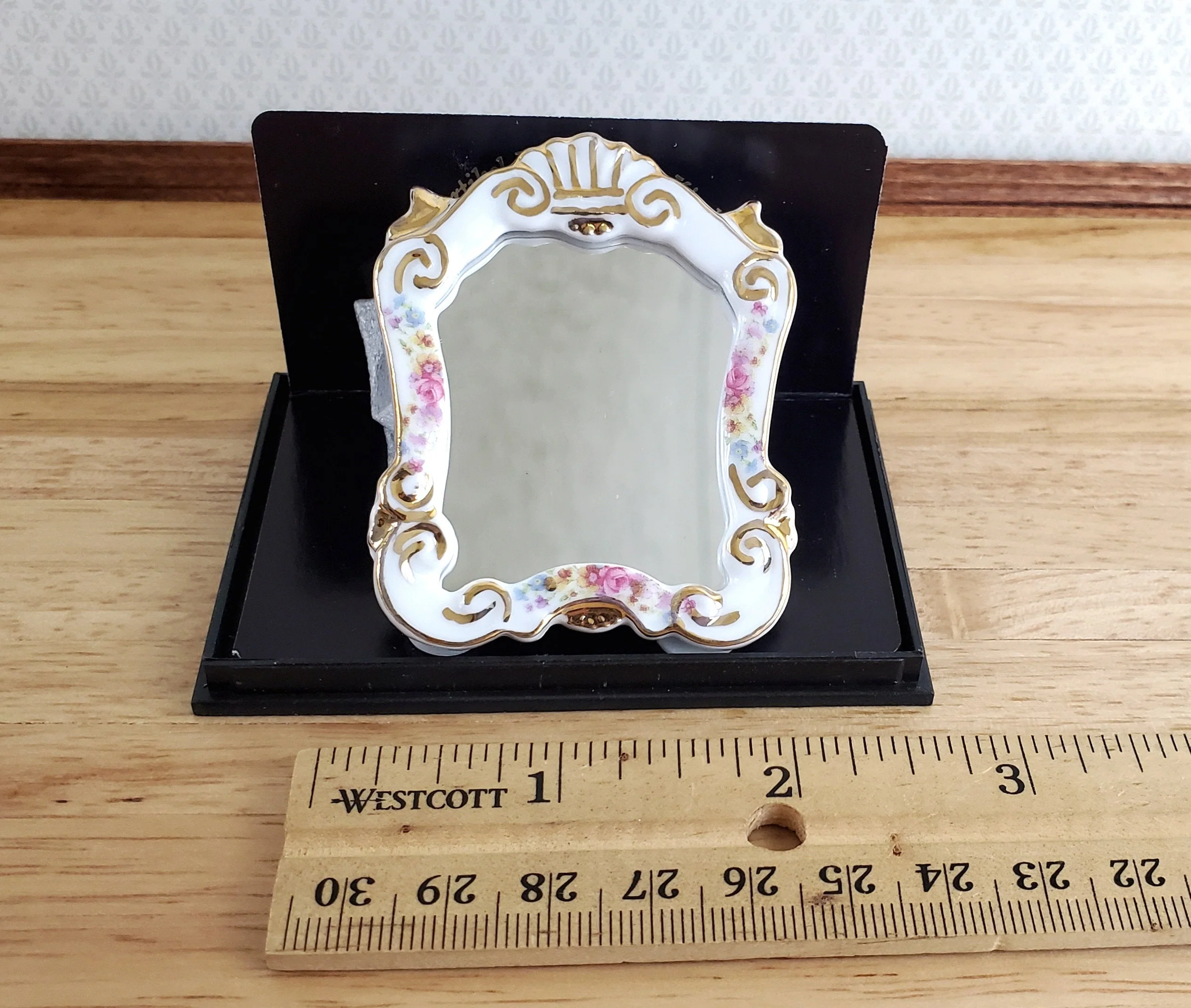 Dollhouse Miniature Mirror Reutter Porcelain Dresden Rose Pattern 1:12 Scale - Image 2