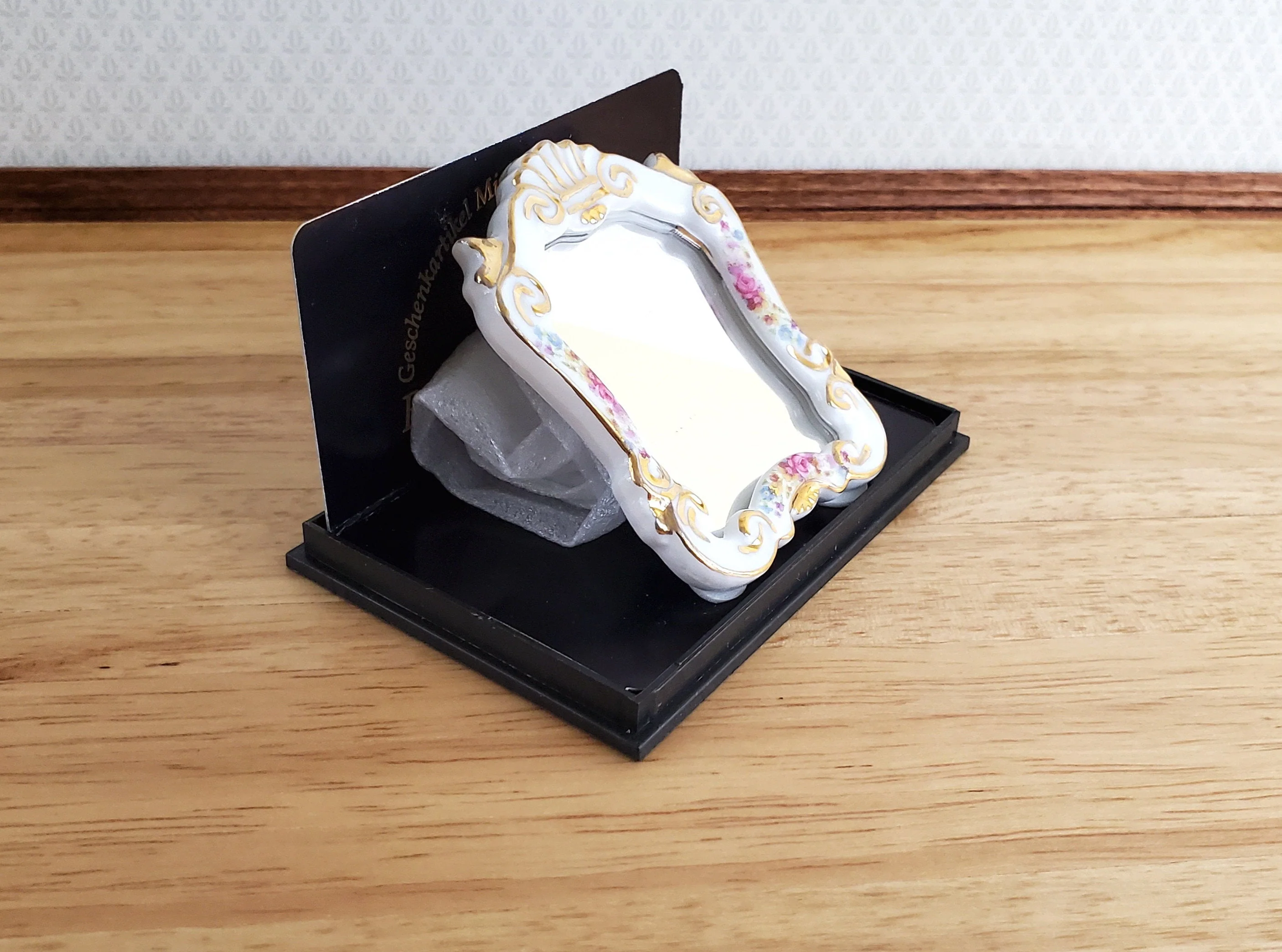 Dollhouse Miniature Mirror Reutter Porcelain Dresden Rose Pattern 1:12 Scale - Image 3