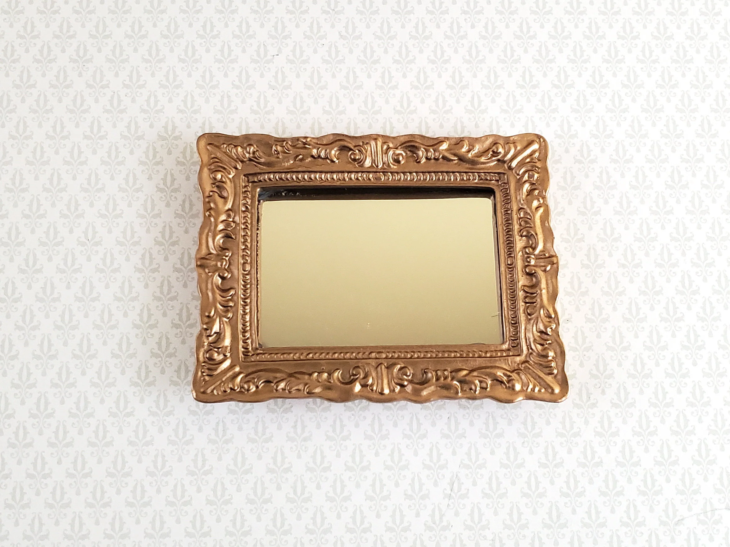 Dollhouse Miniature Mirror with Fancy Gold Frame 1:12 Scale 2 5/8" x 2"