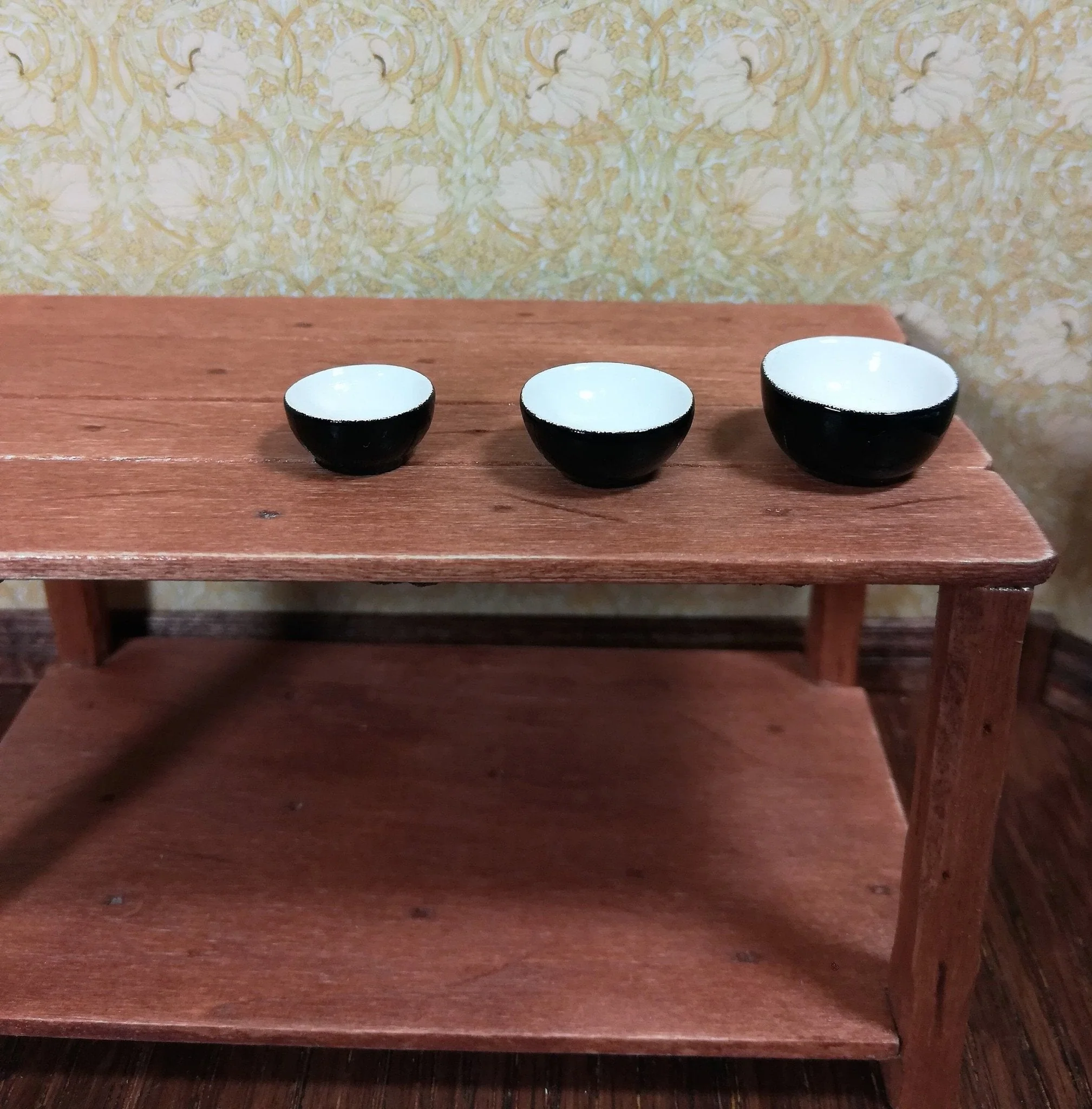 Dollhouse Mixing Bowls Set of 3 Stacking Black and White 1:12 Scale Miniature