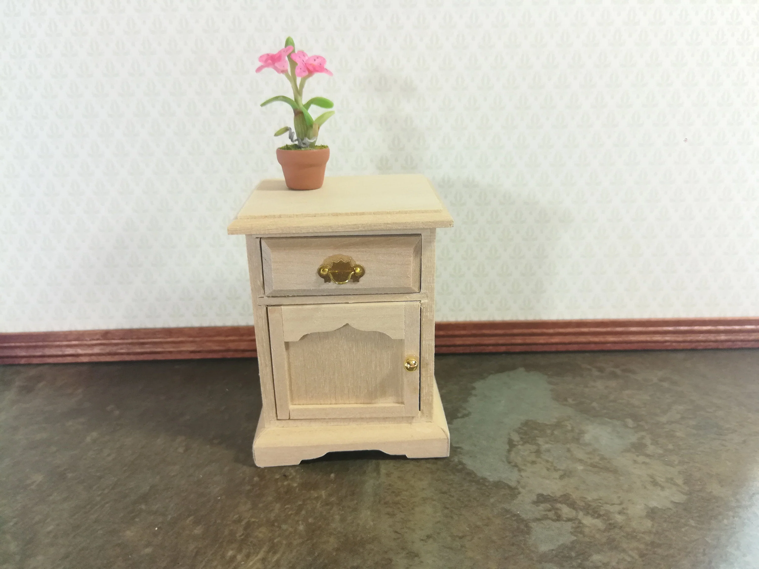 Dollhouse Miniature Nightstand or Side Table with Drawer 1:12 Scale Furniture Unpainted Wood - Image 4