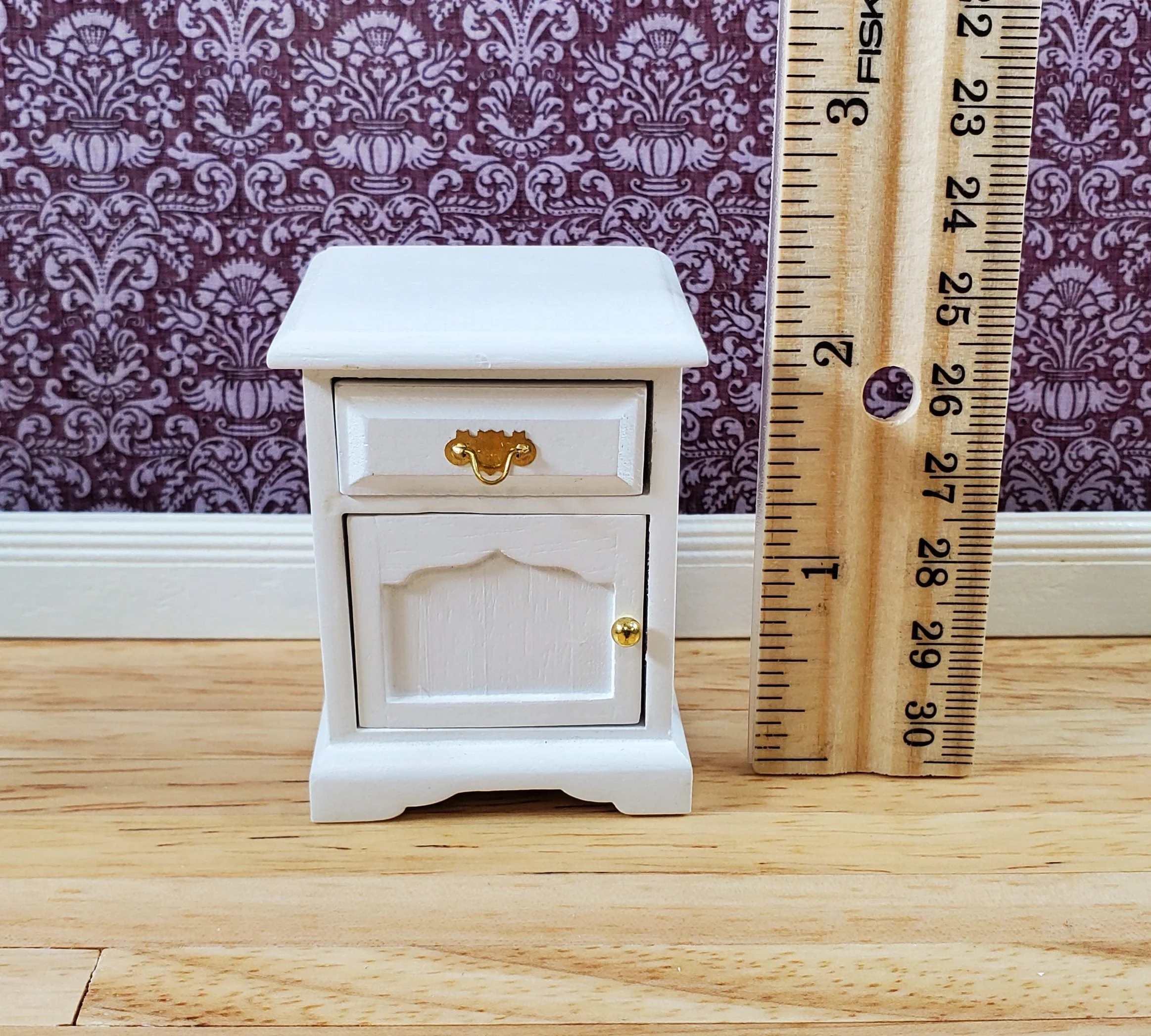 Dollhouse Miniature Nightstand Side Table with Drawer White 1:12 Scale Furniture - Image 6