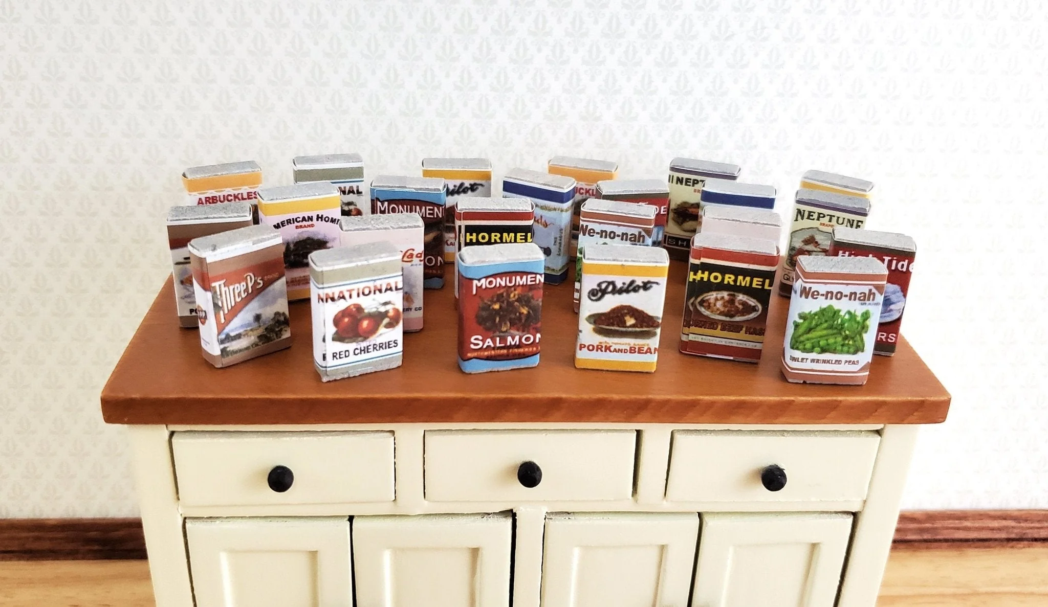 Dollhouse Miniature Old Fashion Grocery Store Tins Canned Goods 1:12 Scale Food
