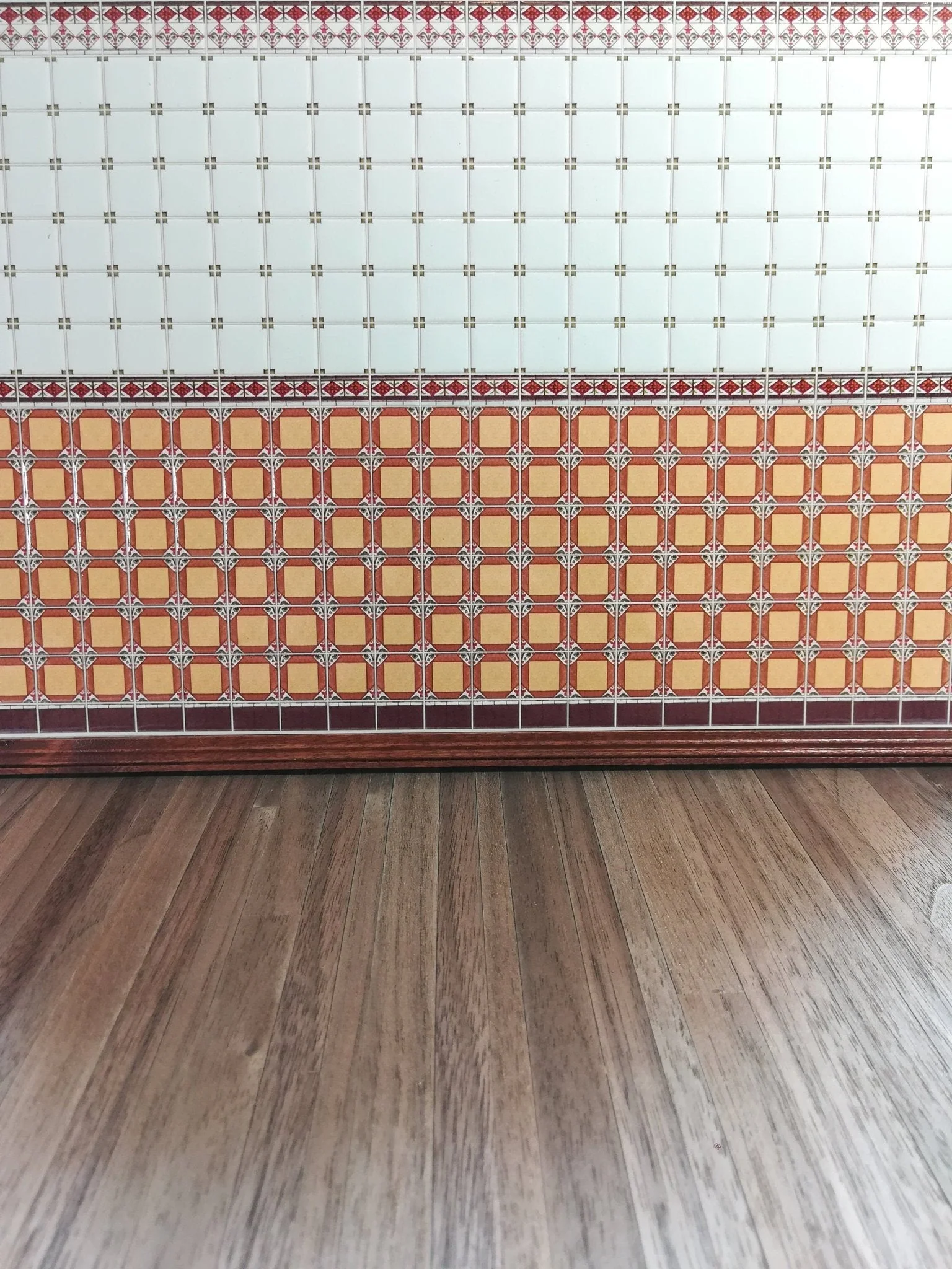 Dollhouse Miniature Orange White Maroon Wall Tiles Textured 1:12 Scale World Model - Image 3