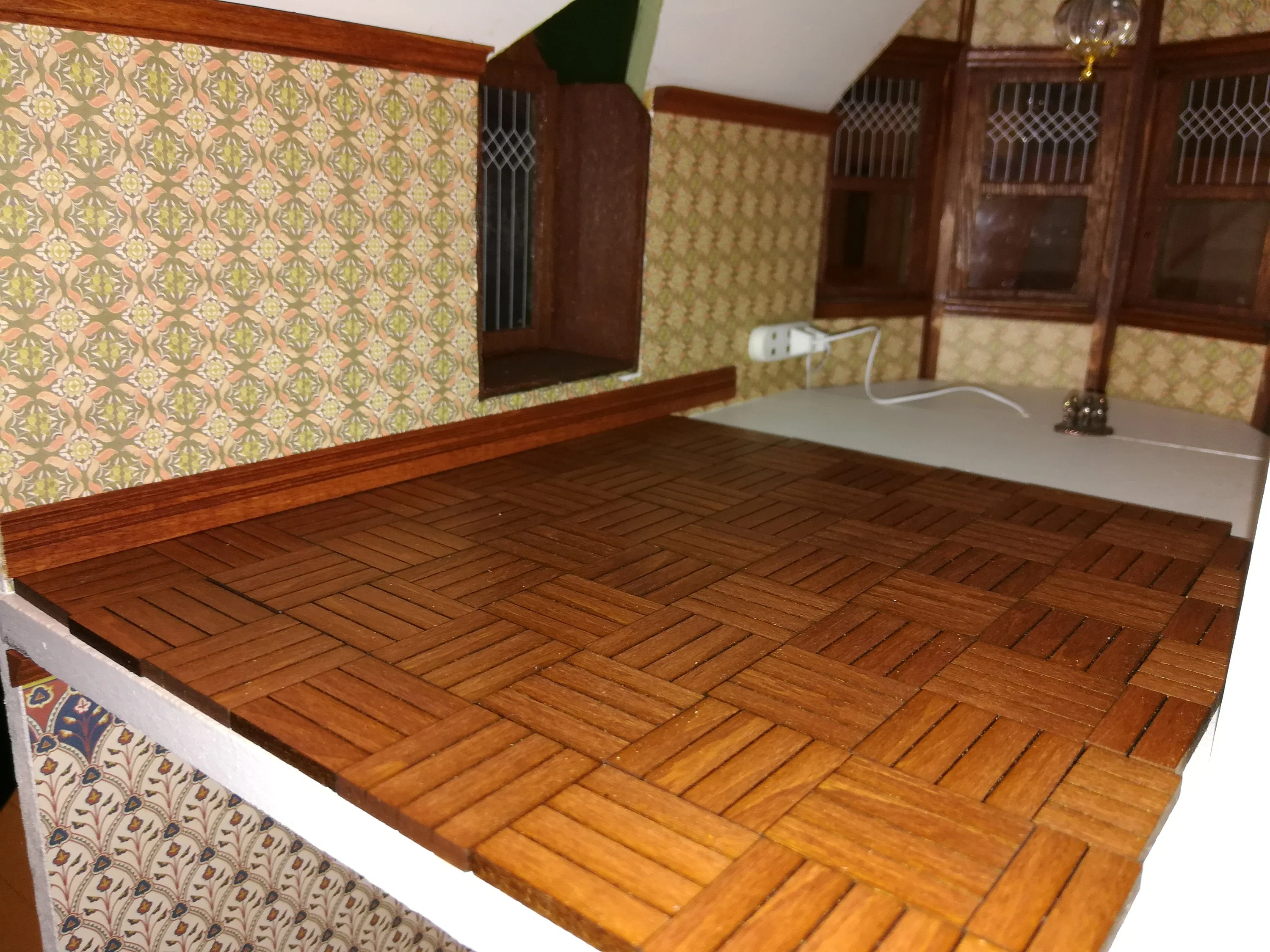 Dollhouse Parquet Floor Real Wood 1:12 Scale 8" x 8" Miniature Flooring - Image 4