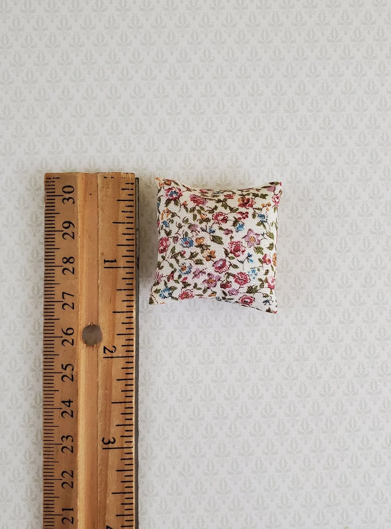 Dollhouse Miniature Pillow Floral Print Handmade 1:12 Scale 1 1/2" - Image 2