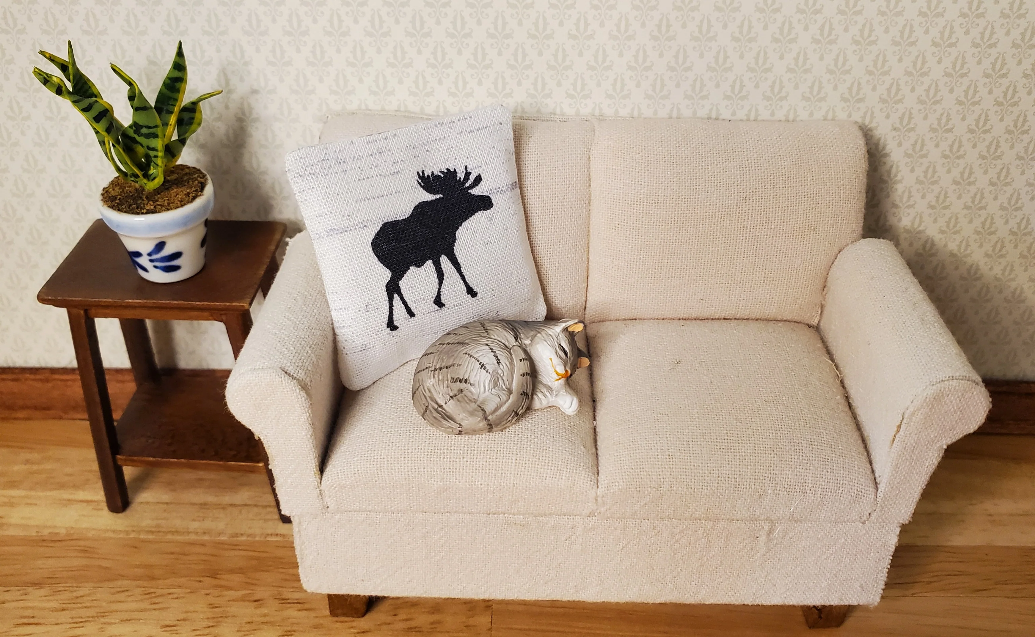 Dollhouse Miniature Pillow Moose Silhouette Handmade 1:12 Scale 1 1/2" - Image 2