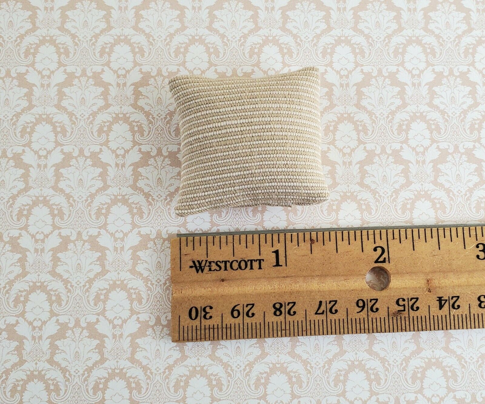Dollhouse Miniature Pillow Tan Ribbed Handmade 1:12 Scale 1 1/2" - Image 3