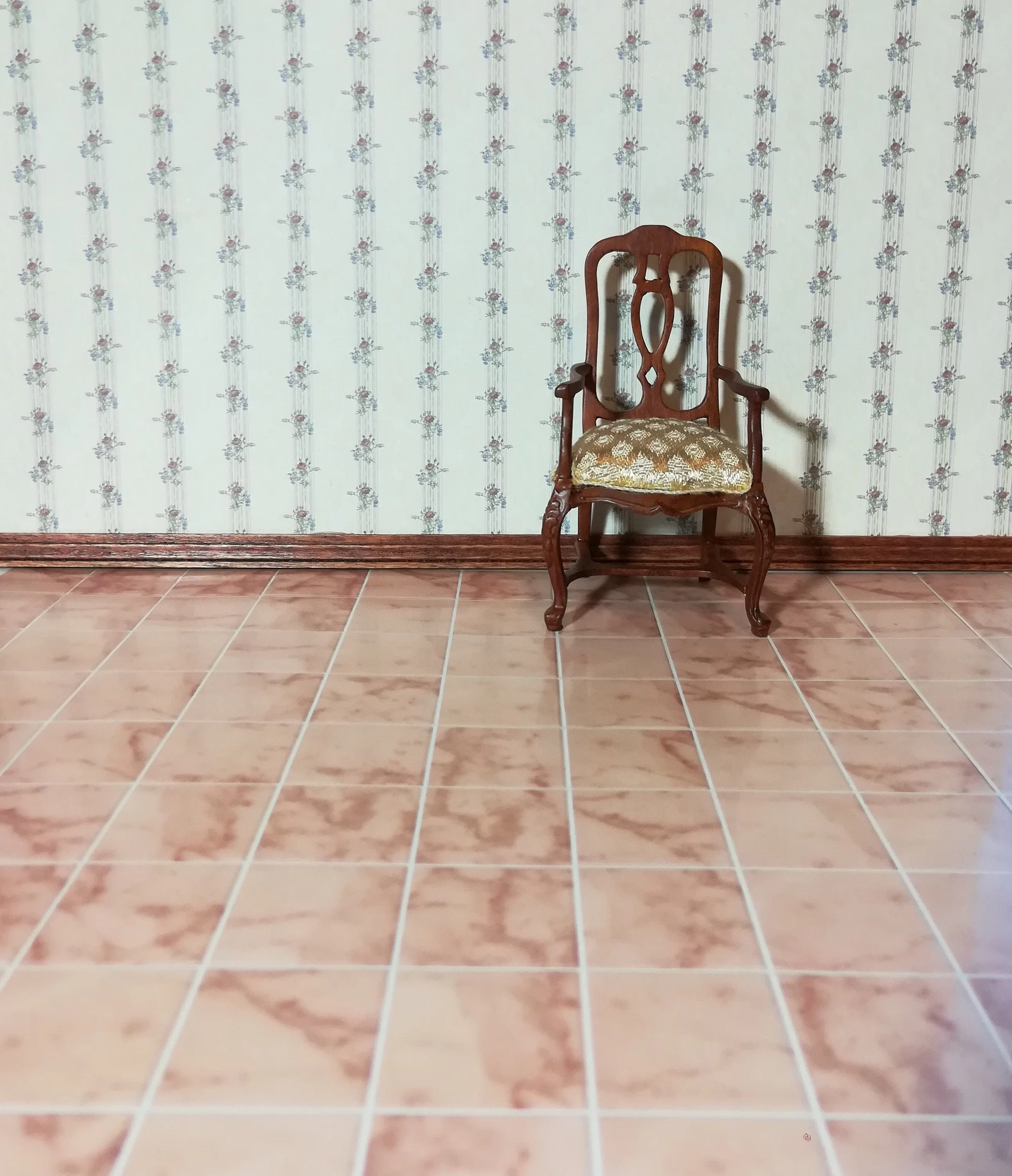 Dollhouse Pink Marble Square Tile Floor Embossed Cardstock Glossy 1:12 Scale - Image 4