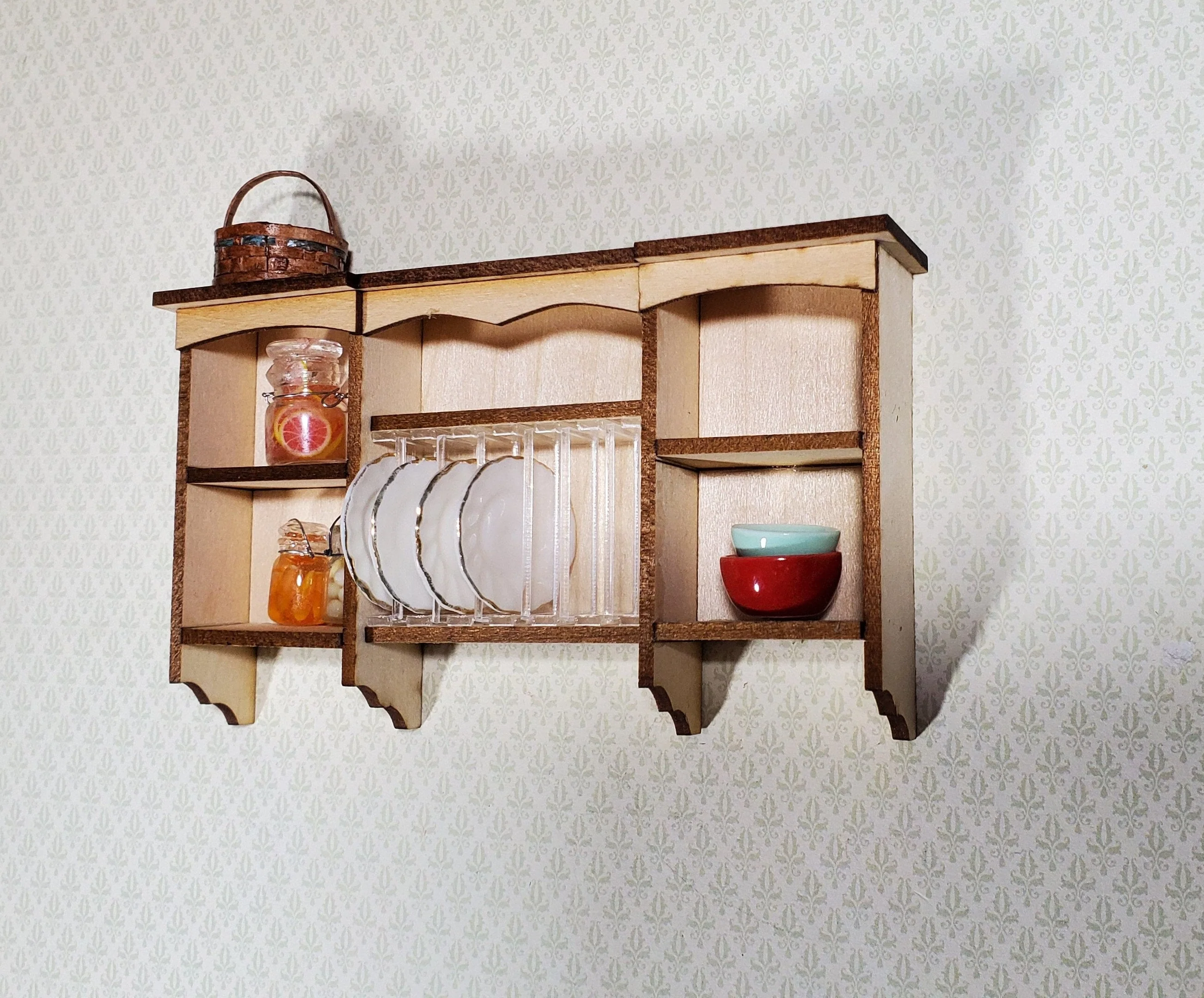 Dollhouse DIY Plate Rack Kit Hanging Kitchen Shelf 1:12 Scale Miniature Cupboard - Image 4