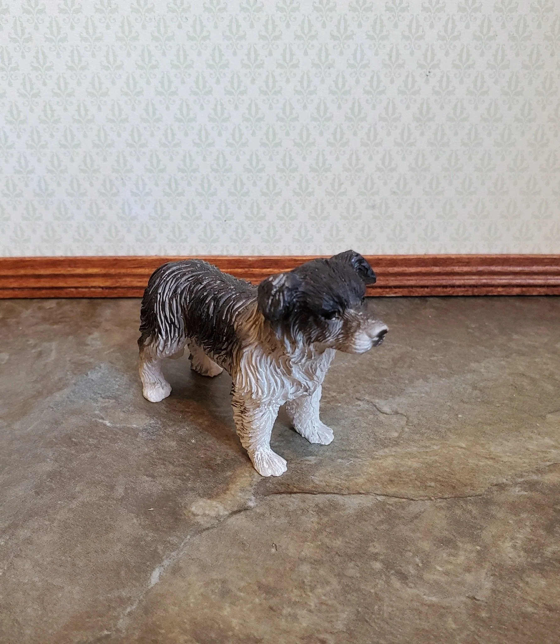 Dollhouse Miniature Puppy Dog Australian Shepherd 1:12 Scale Pet Black & White - Image 2