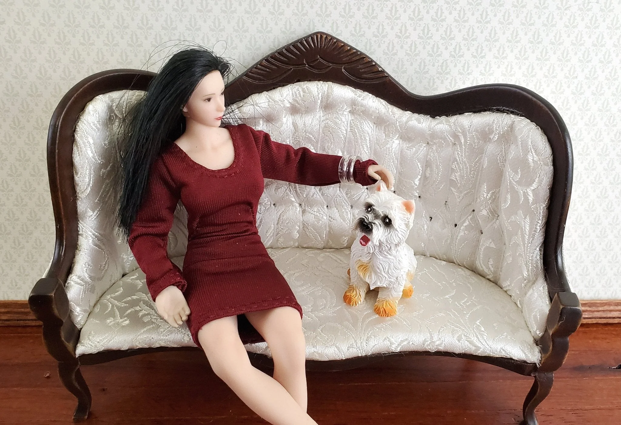 Dollhouse Miniature Puppy Dog Westie 1:12 Scale Pet West Highland Terrier Sitting - Image 4