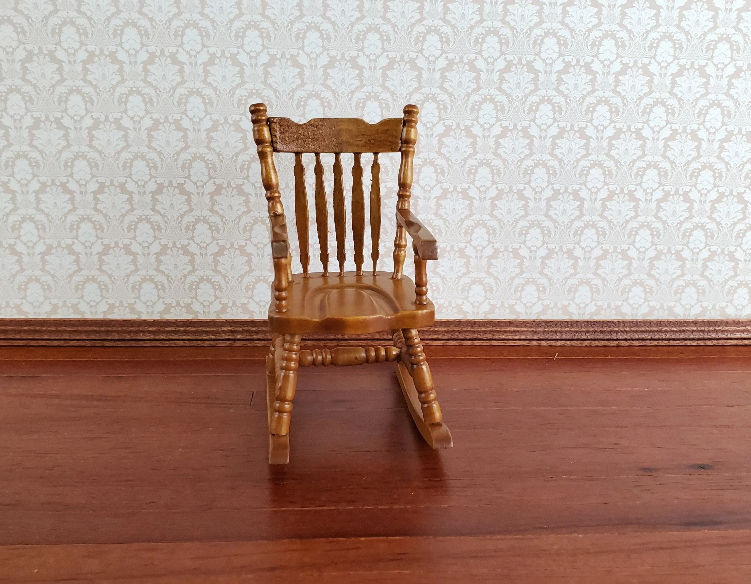 Dollhouse Rocking Chair Walnut Finish Wood 1:12 Scale Miniature Furniture - Image 2