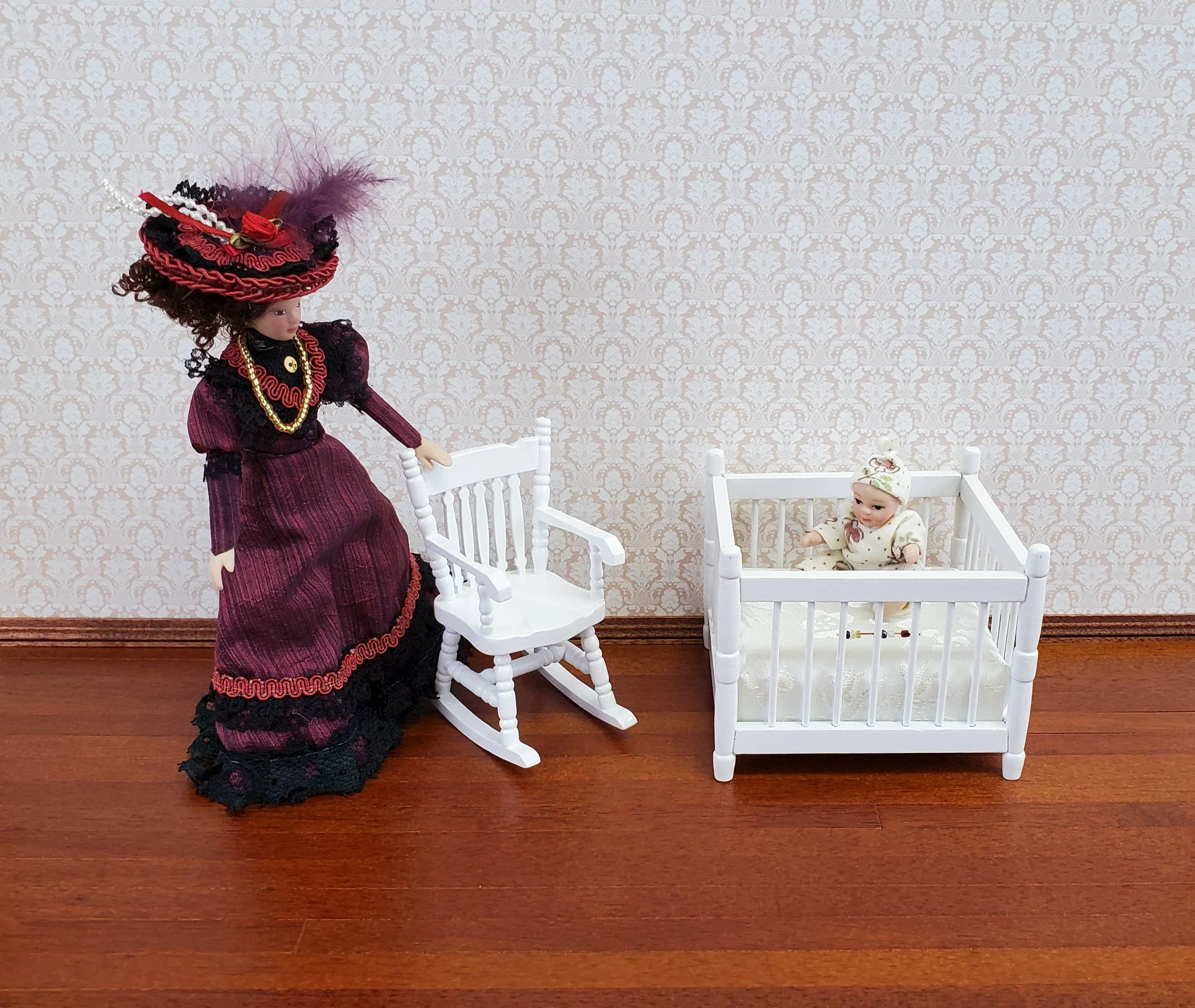 Dollhouse Miniature Rocking Chair White Wood 1:12 Scale Furniture - Image 3