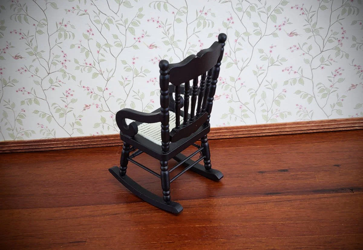 Dollhouse Miniature Rocking Chair Wood Black Finish 1:12 Scale Christmas Ornament - Image 2