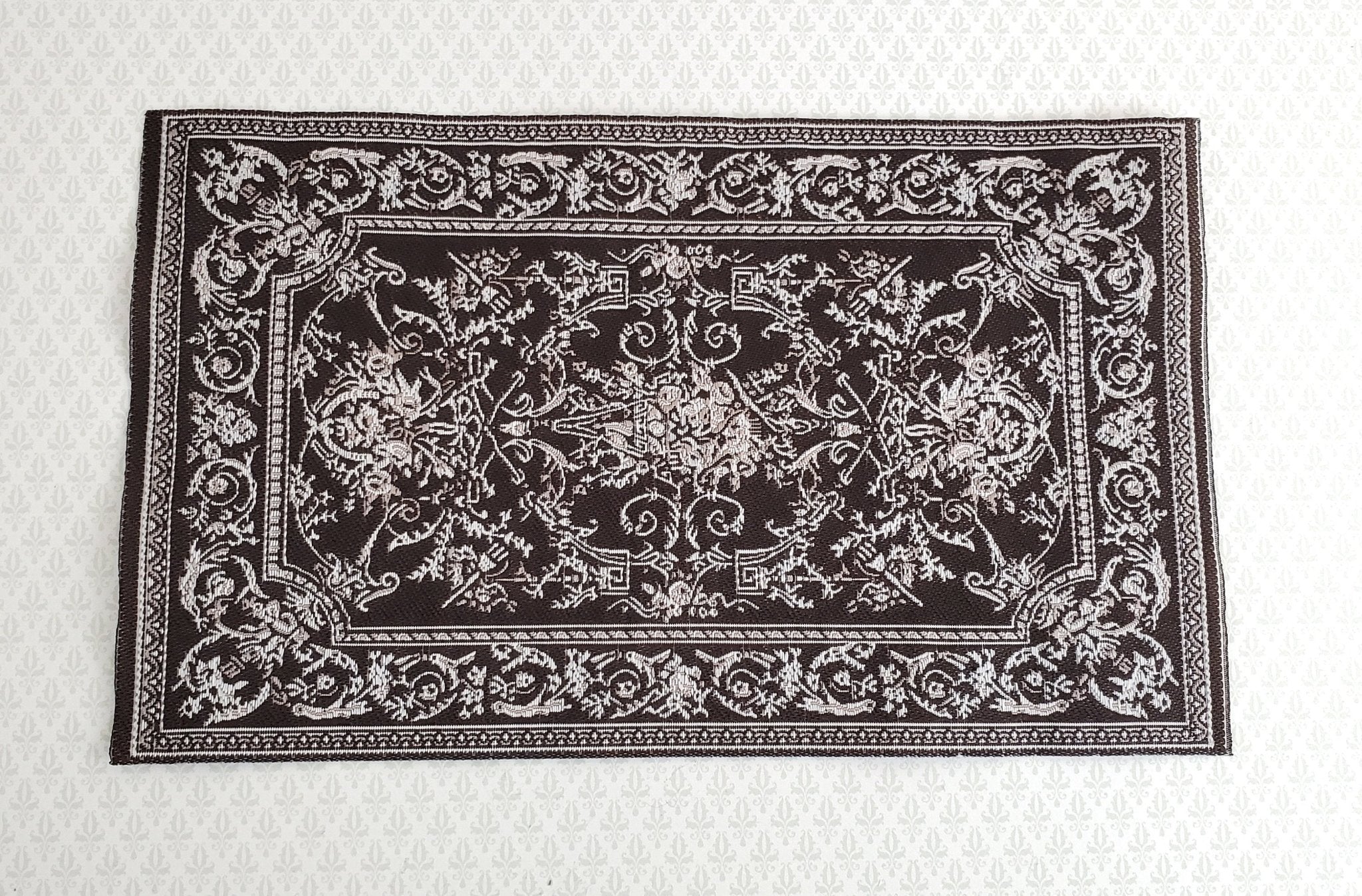 Dollhouse Miniature Rug Brown White Georgian Style Medium Size Woven Fabric 1:12 Scale