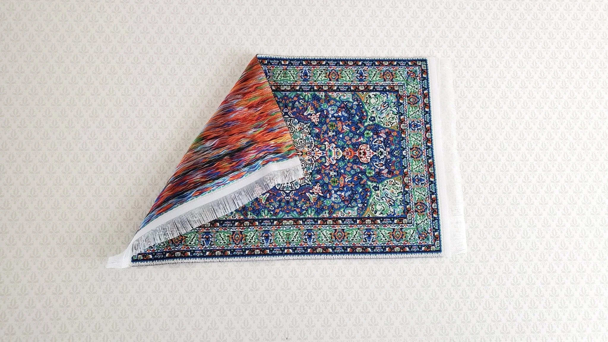 Dollhouse Miniature Rug Small Blue Green 6 1/4" x 3 3/4" with Fringe 1:12 Scale - Image 4