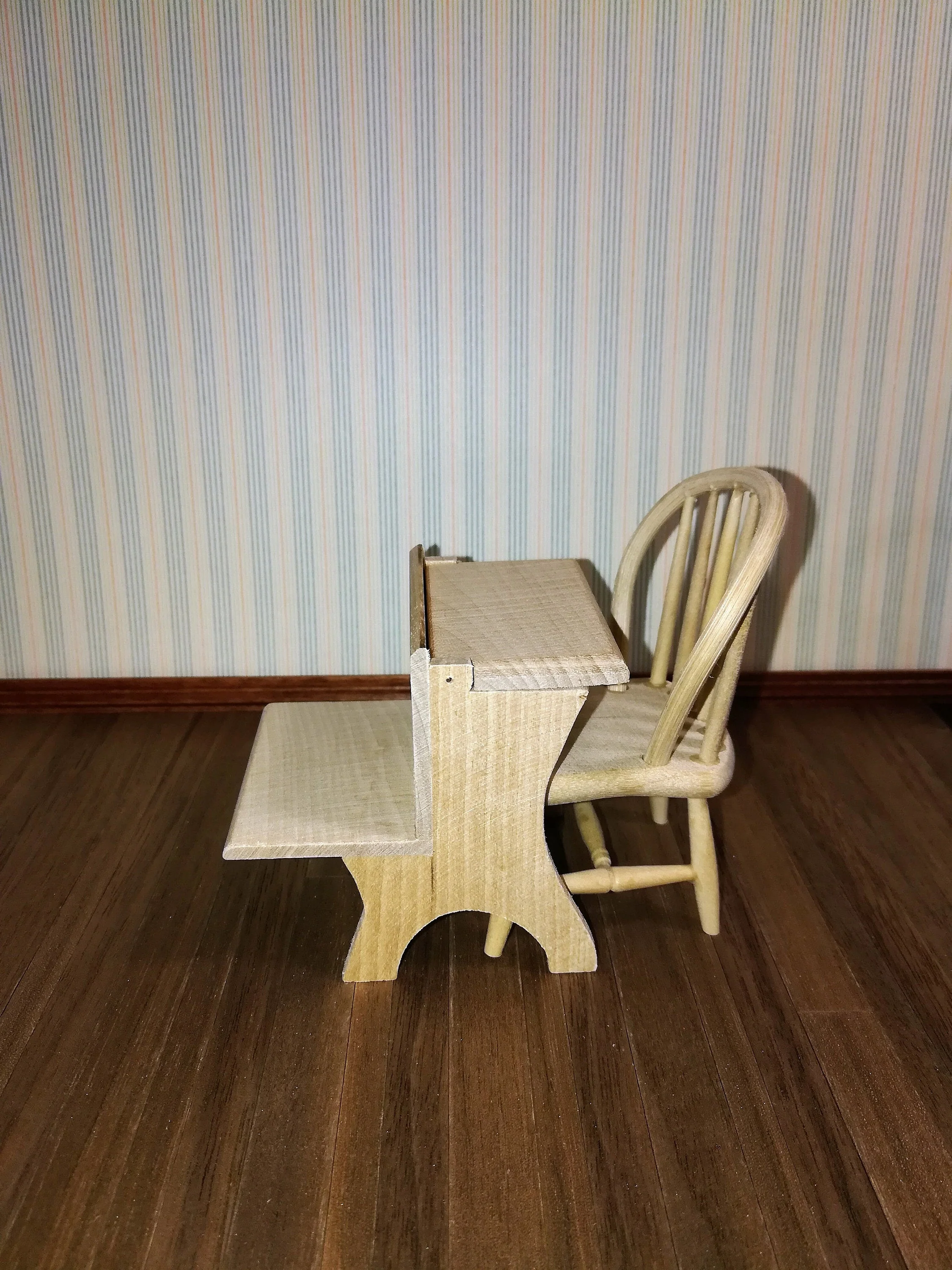 Dollhouse School Desk Unpainted Wood Vintage Style 1:12 Scale Miniature Furniture - Image 4