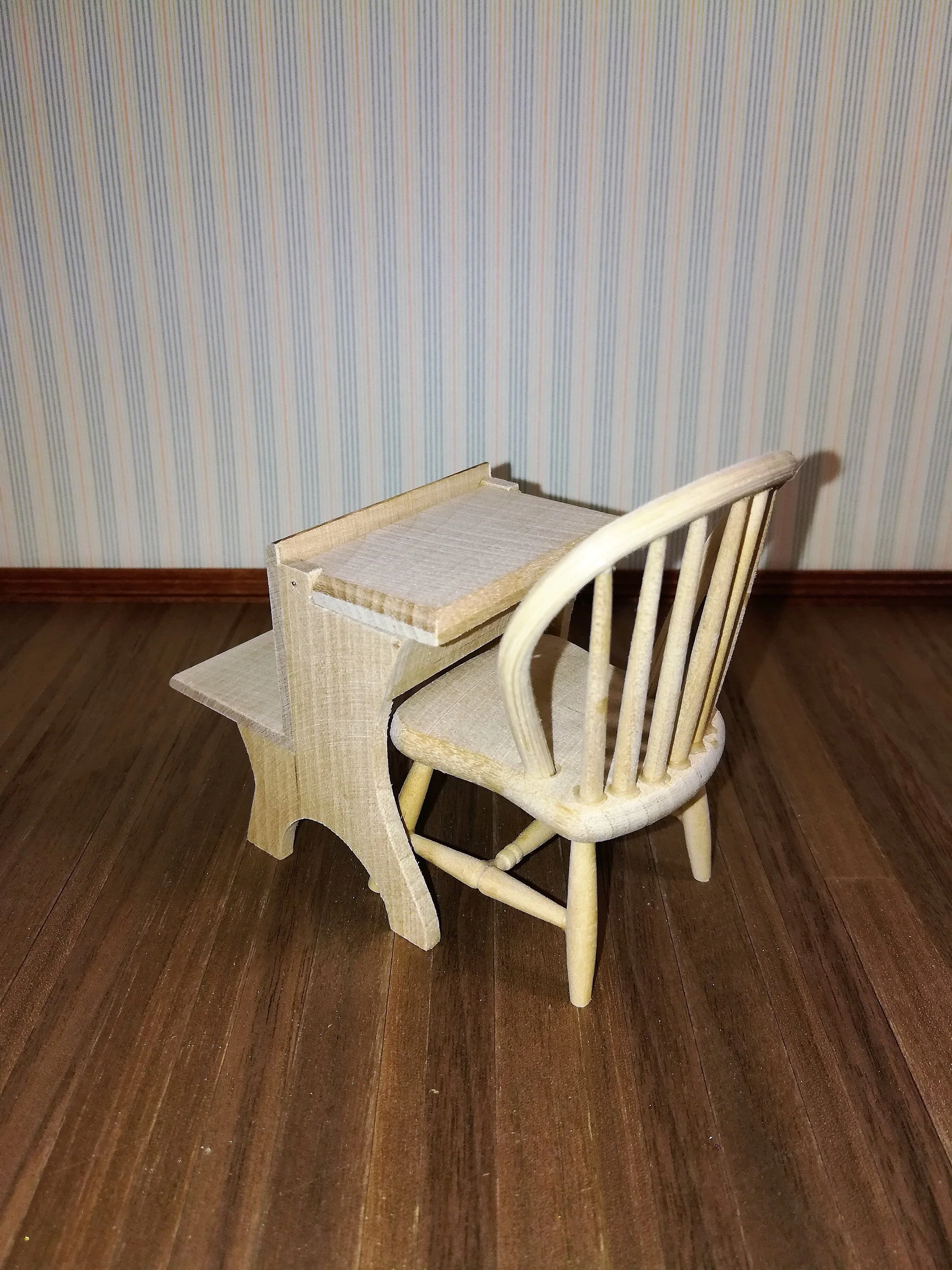 Dollhouse School Desk Unpainted Wood Vintage Style 1:12 Scale Miniature Furniture - Image 5