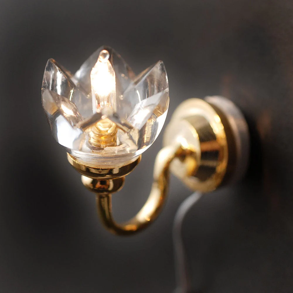 Dollhouse Miniature Sconce Lily Flower Shade Gold 12 Volt 1:12 Wall Light - Image 6