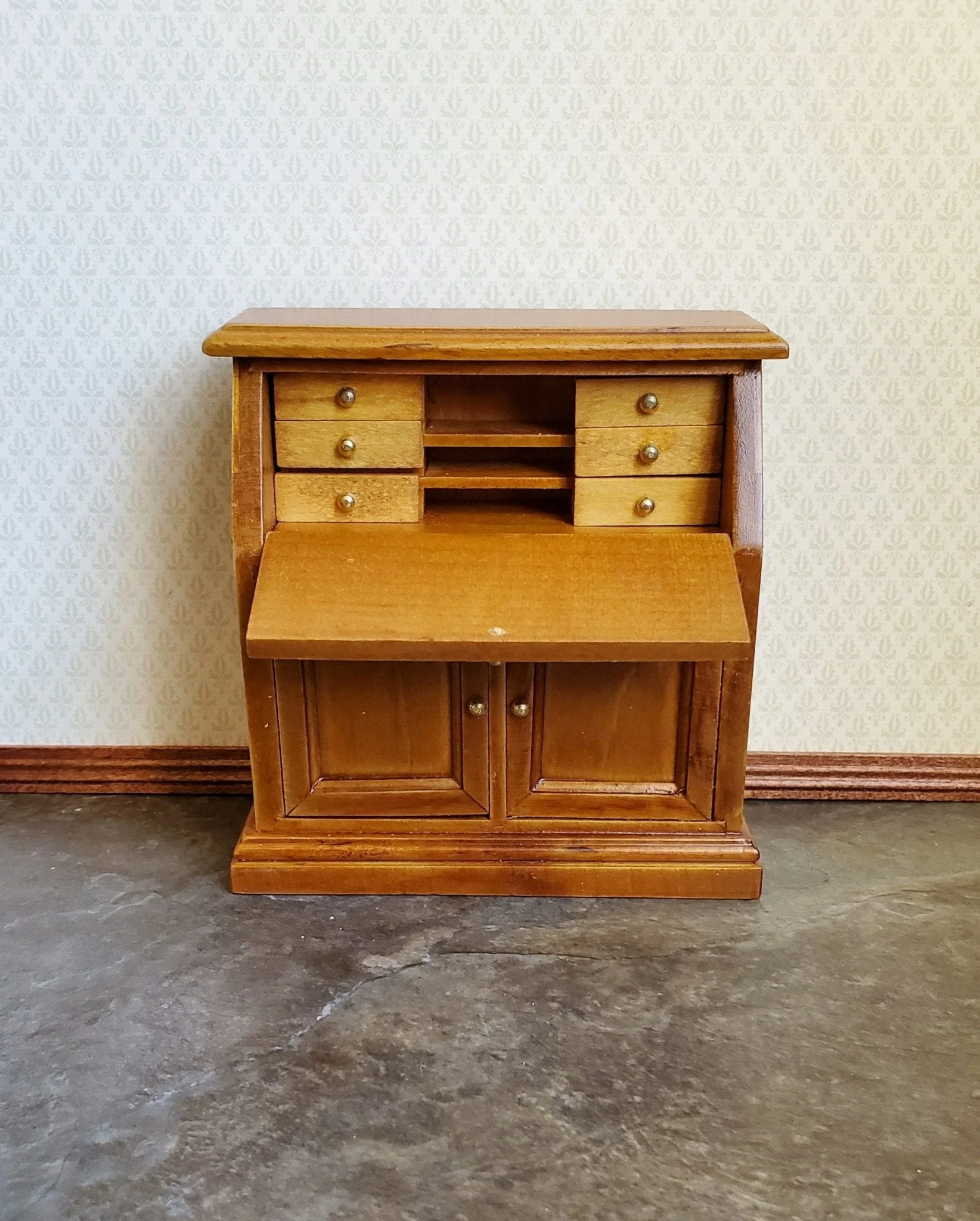 Dollhouse Miniature Secretary Writing Desk with Drawer Walnut Finish 1:12 Scale Furniture - Image 4