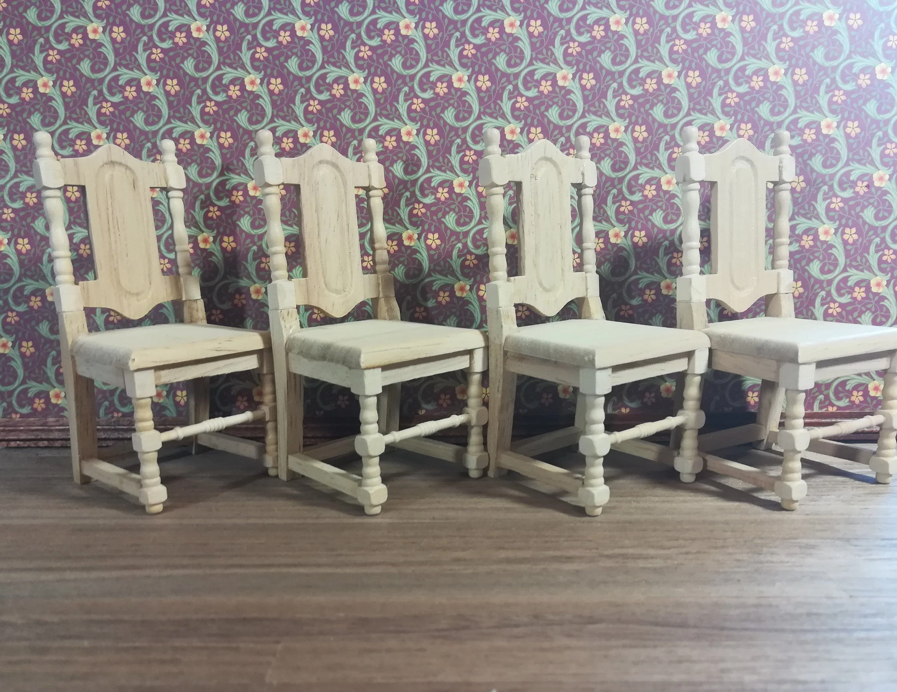 Dollhouse Miniature Set of 4 Unfinished Wood Dining Room Chairs 1:12 Scale - Image 2