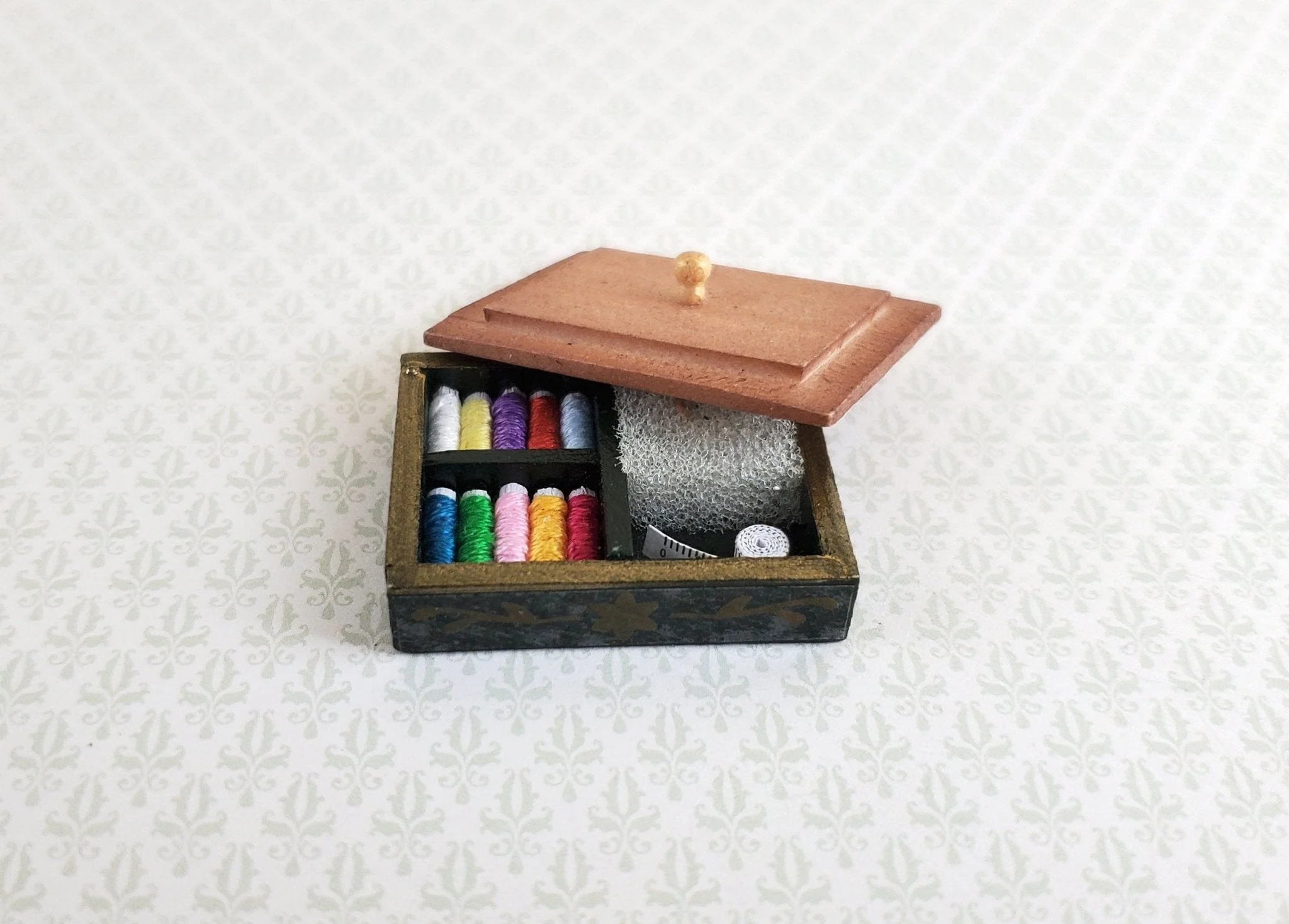 Dollhouse Miniature Sewing Box Set with Thread & Tape Measure 1:12 Scale