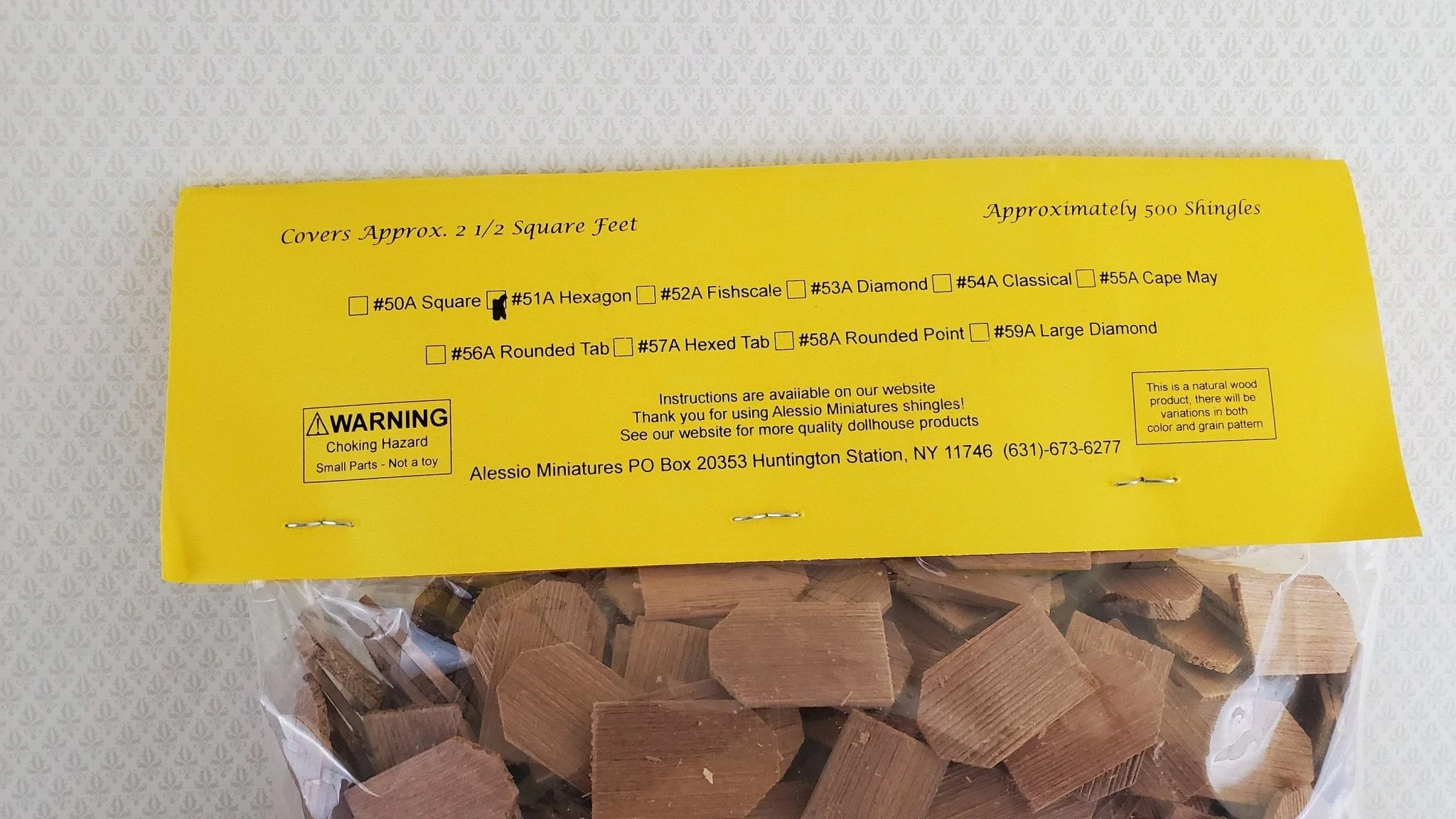 Dollhouse Miniature Shingles Cedar Wood Hexagon 1:12 Scale 500 pieces Alessio 51A - Image 2