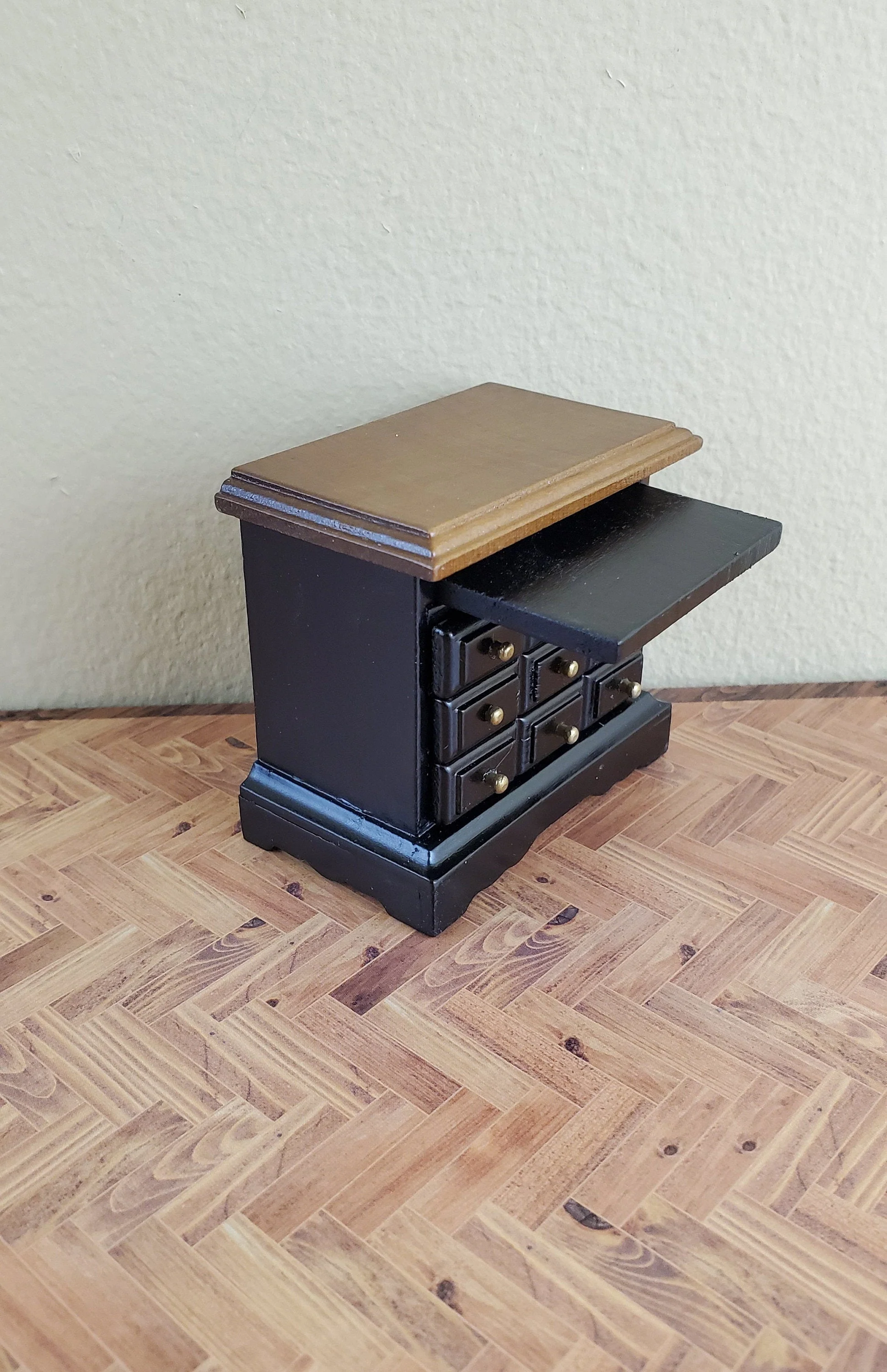 Dollhouse Side Table or Nightstand Black with Drawers 1:12 Scale Miniature Furniture - Image 3