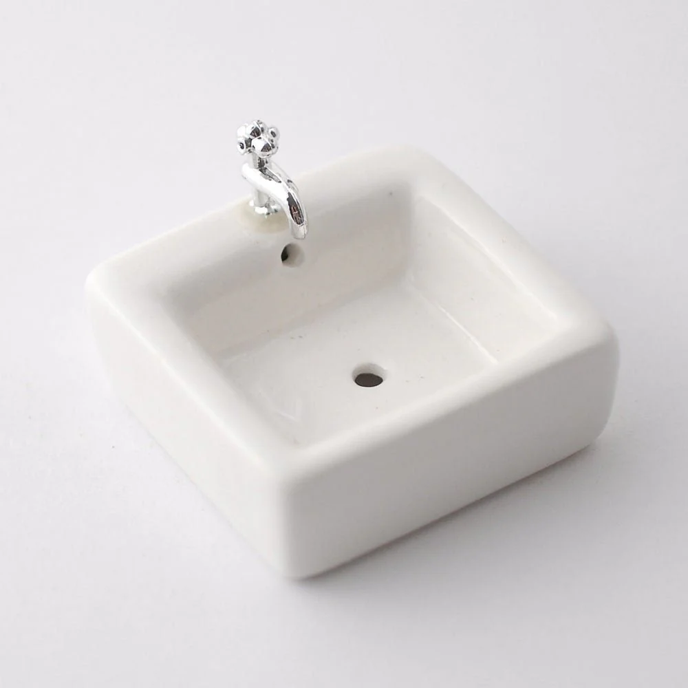 Dollhouse Miniature Sink Top Square White for Kitchen or Bathroom Ceramic 1:12 Scale - Image 2