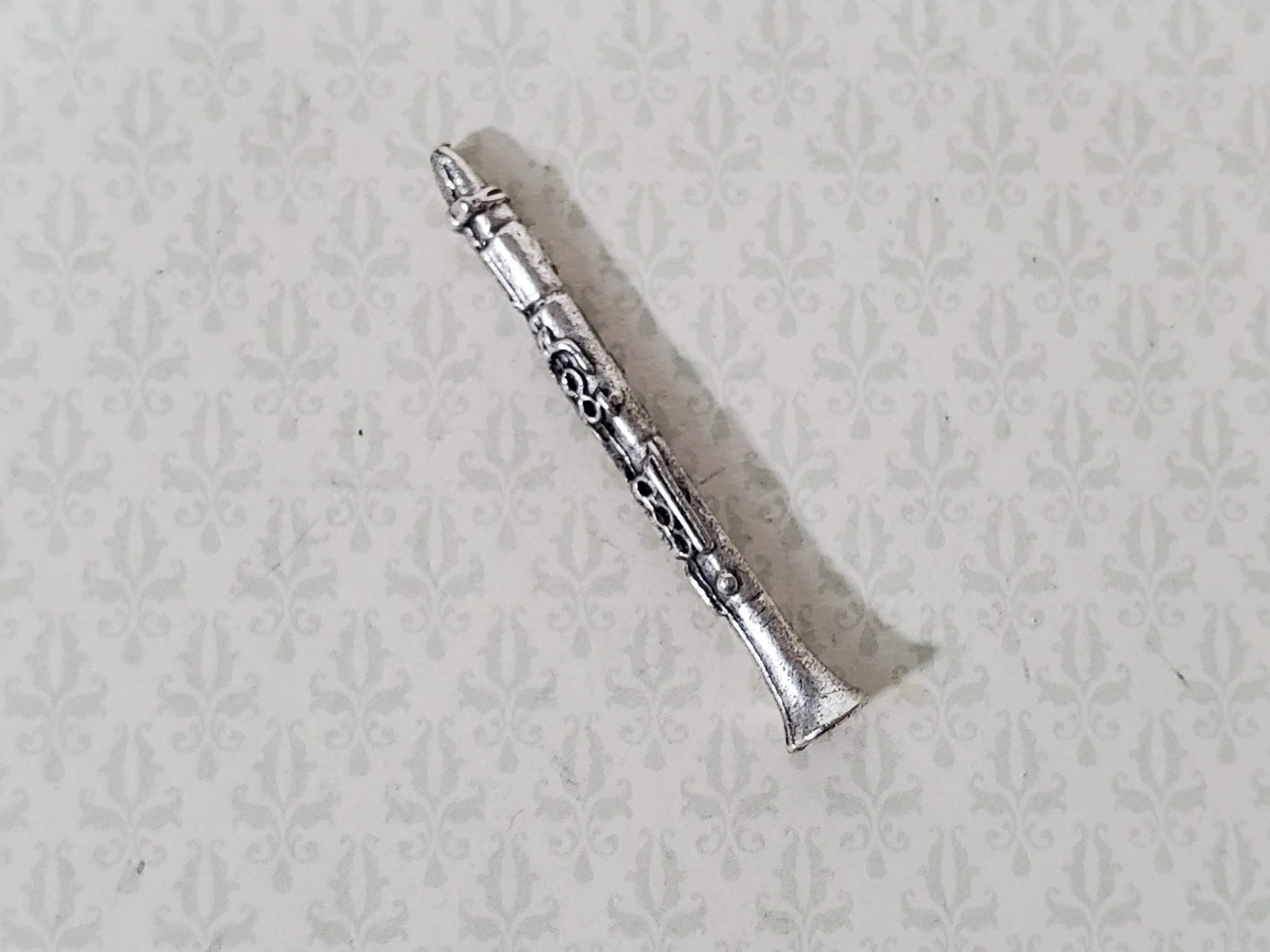 Dollhouse Miniature Small Clarinet 1 3/8" long Miniature Instrument Silver Metal
