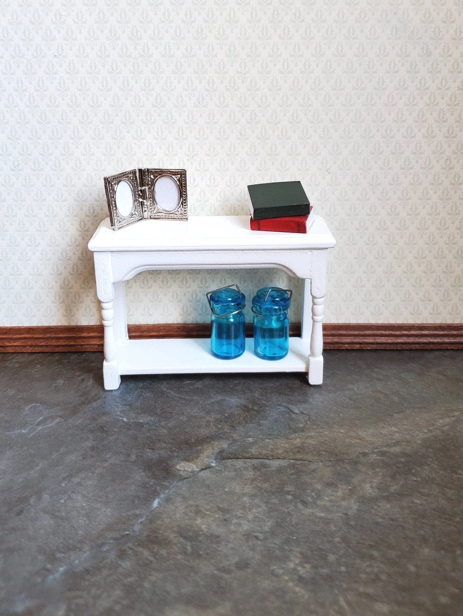 Dollhouse Miniature Small Side Table White with Lower Shelf 1:12 Scale Furniture - Image 3