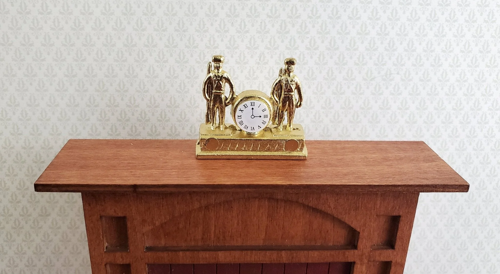Dollhouse Soldier Mantle Clock Gold 1:12 Scale Miniatures Decor