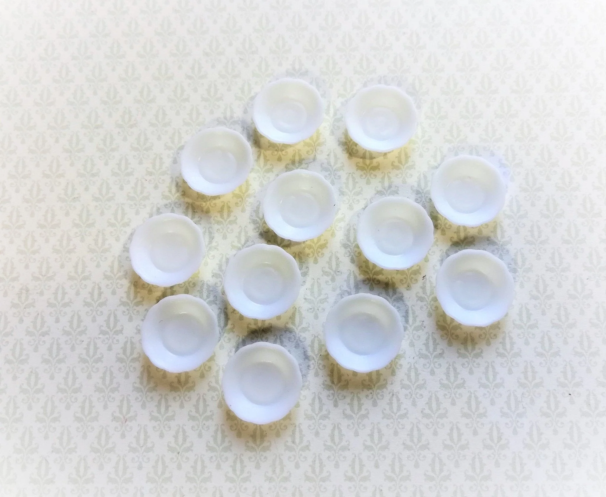 Dollhouse Miniature Soup Bowls Scalloped Edge x12 White Plastic Small 1:12 Scale