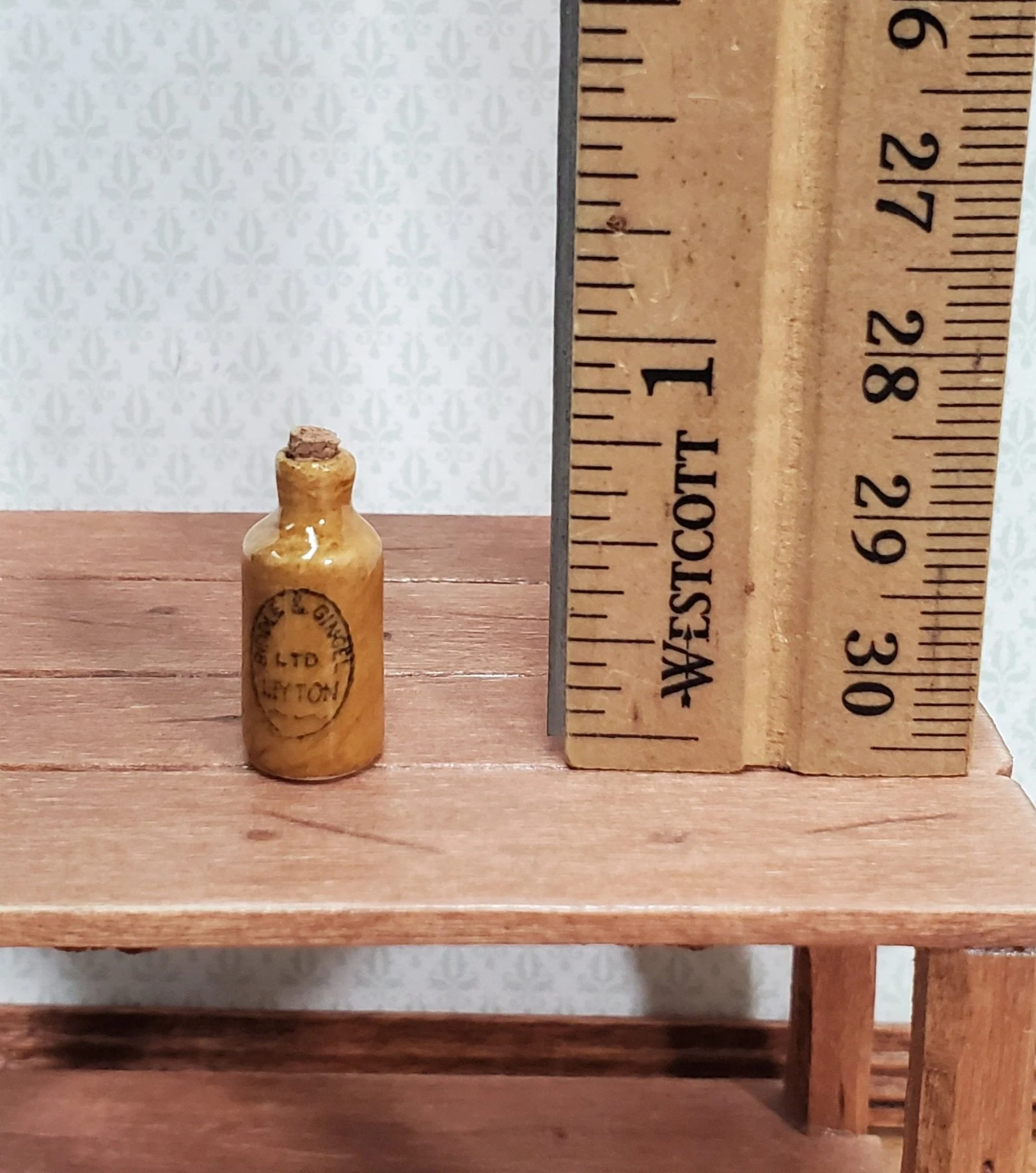 Dollhouse Miniature Stoneware Jug Brown with Cork Small Crock 1:12 Scale Handmade - Image 3