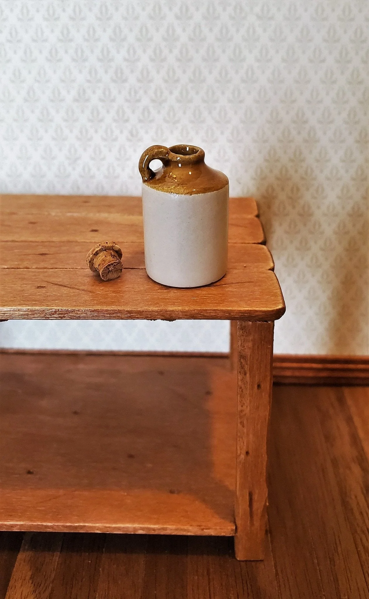 Dollhouse Miniature Stoneware Jug with Cork Demijohn Crock 1:12 Scale Handmade - Image 2